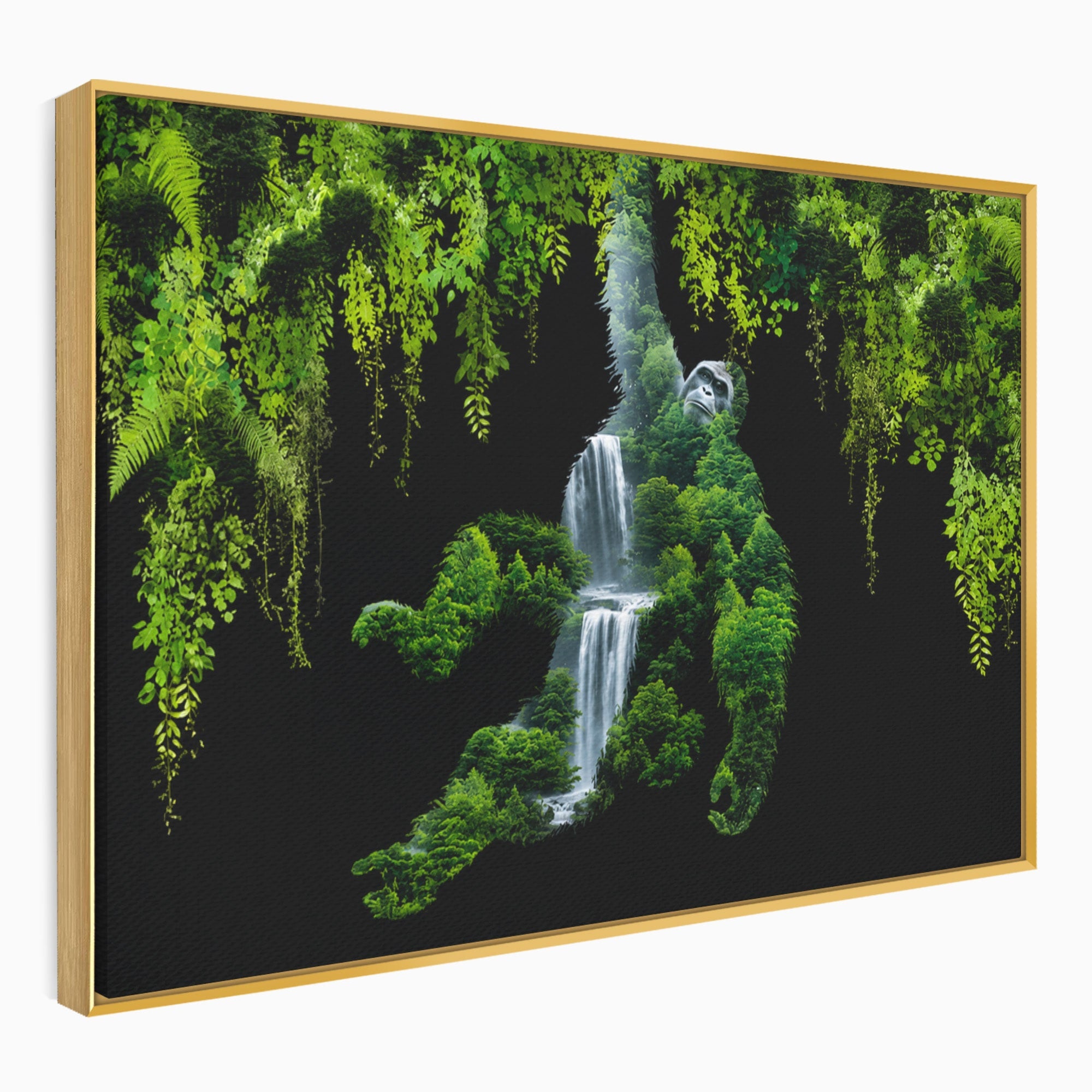 Tablou Canvas Premium LuxCanva® M1646, Gorila Din Jungla, Gorila, Jungla, Cascada, Natura, Living, Culori Vibrante