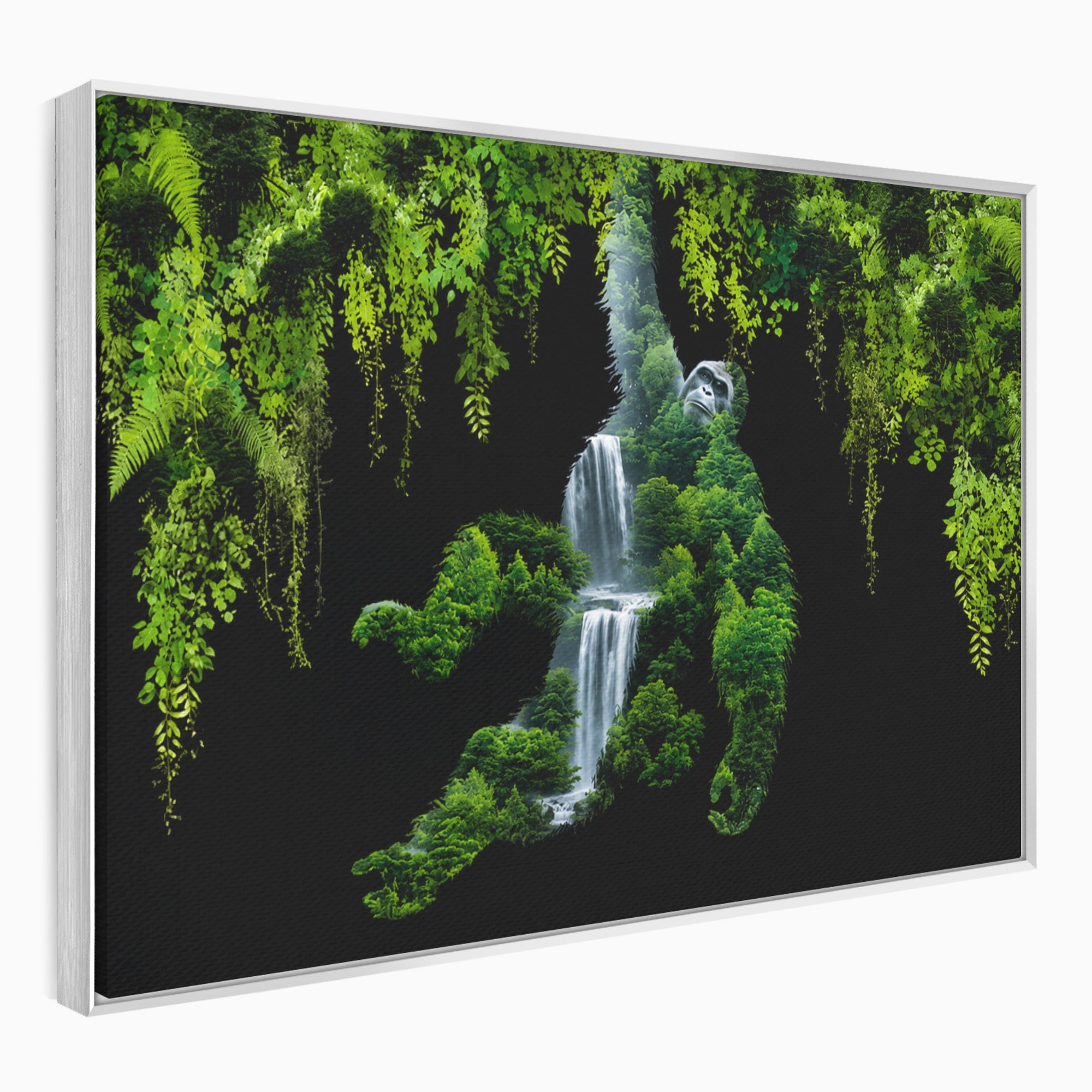 Tablou Canvas Premium LuxCanva® M1646, Gorila Din Jungla, Gorila, Jungla, Cascada, Natura, Living, Culori Vibrante