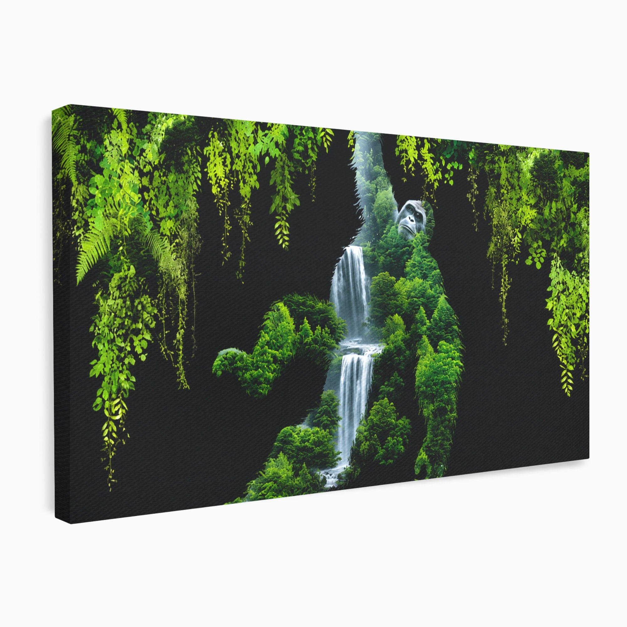 Tablou Canvas Premium LuxCanva® M1646, Gorila Din Jungla, Gorila, Jungla, Cascada, Natura, Living, Culori Vibrante