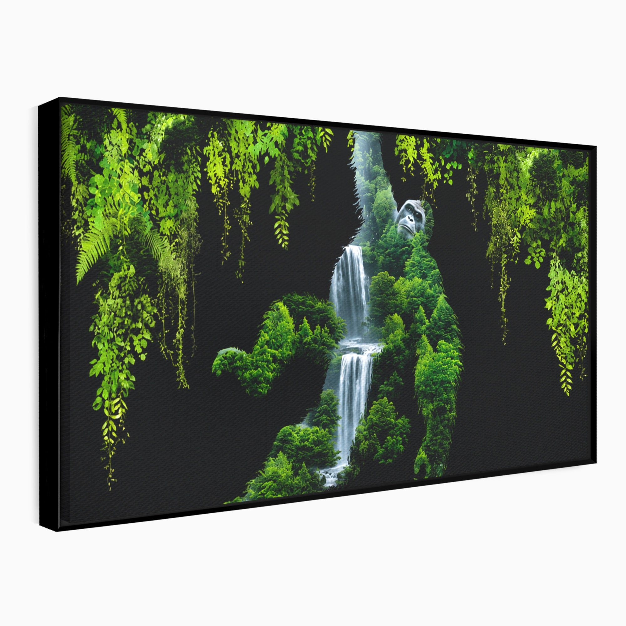 Tablou Canvas Premium LuxCanva® M1646, Gorila Din Jungla, Gorila, Jungla, Cascada, Natura, Living, Culori Vibrante