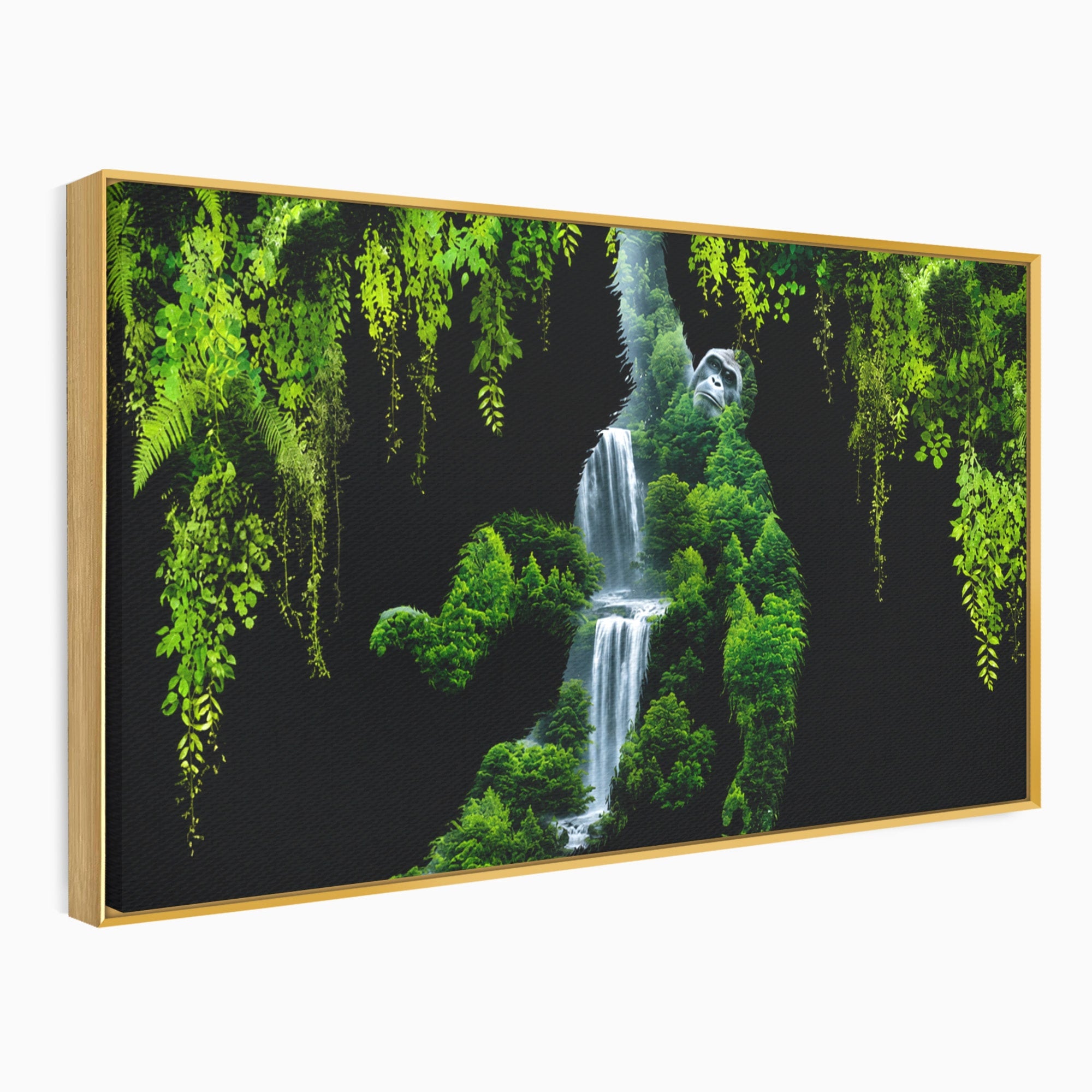 Tablou Canvas Premium LuxCanva® M1646, Gorila Din Jungla, Gorila, Jungla, Cascada, Natura, Living, Culori Vibrante