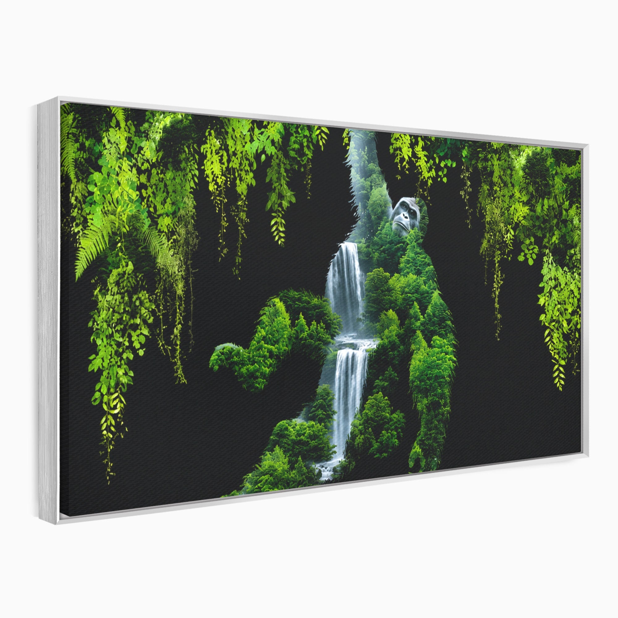 Tablou Canvas Premium LuxCanva® M1646, Gorila Din Jungla, Gorila, Jungla, Cascada, Natura, Living, Culori Vibrante