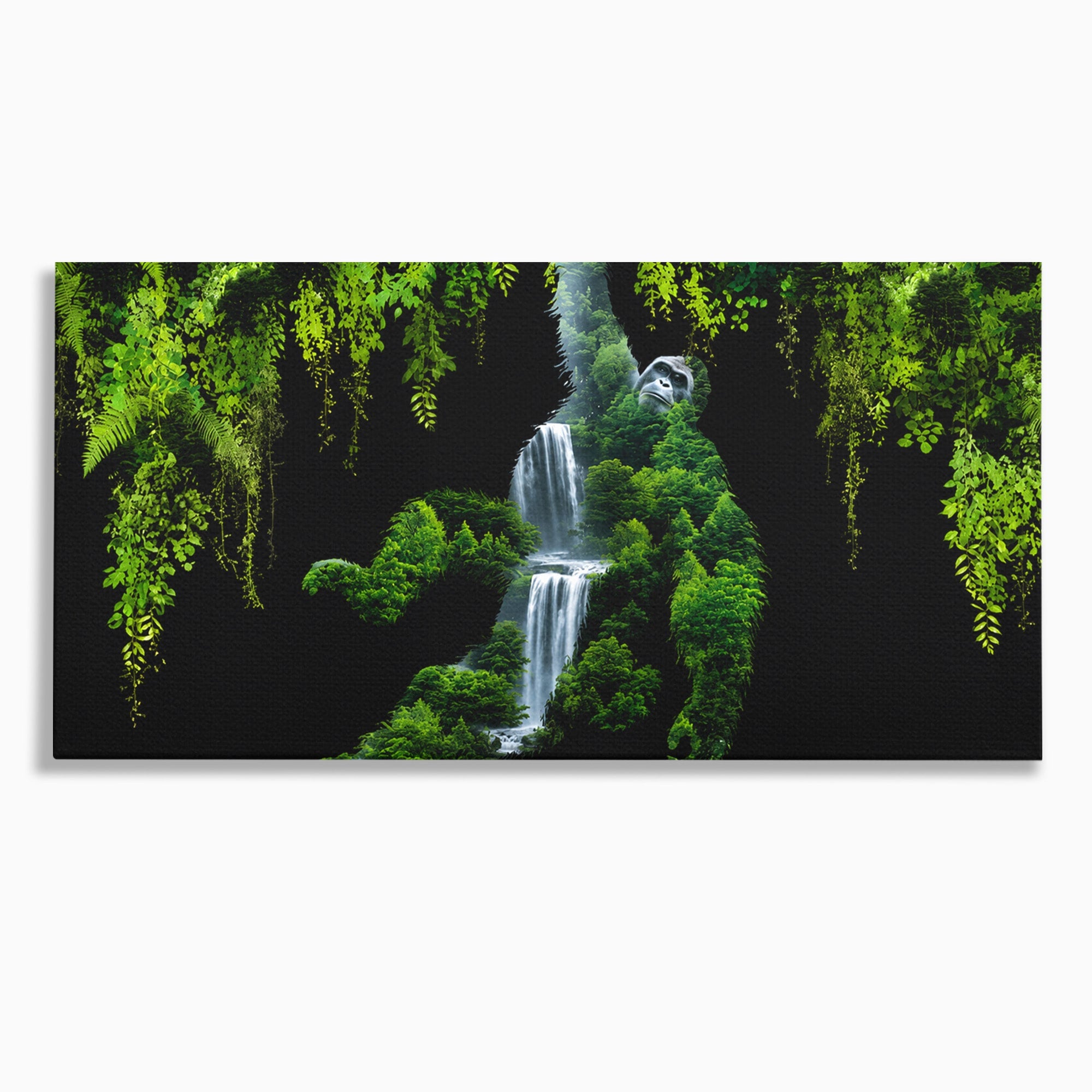 Tablou Canvas Premium LuxCanva® M1646, Gorila Din Jungla, Gorila, Jungla, Cascada, Natura, Living, Culori Vibrante