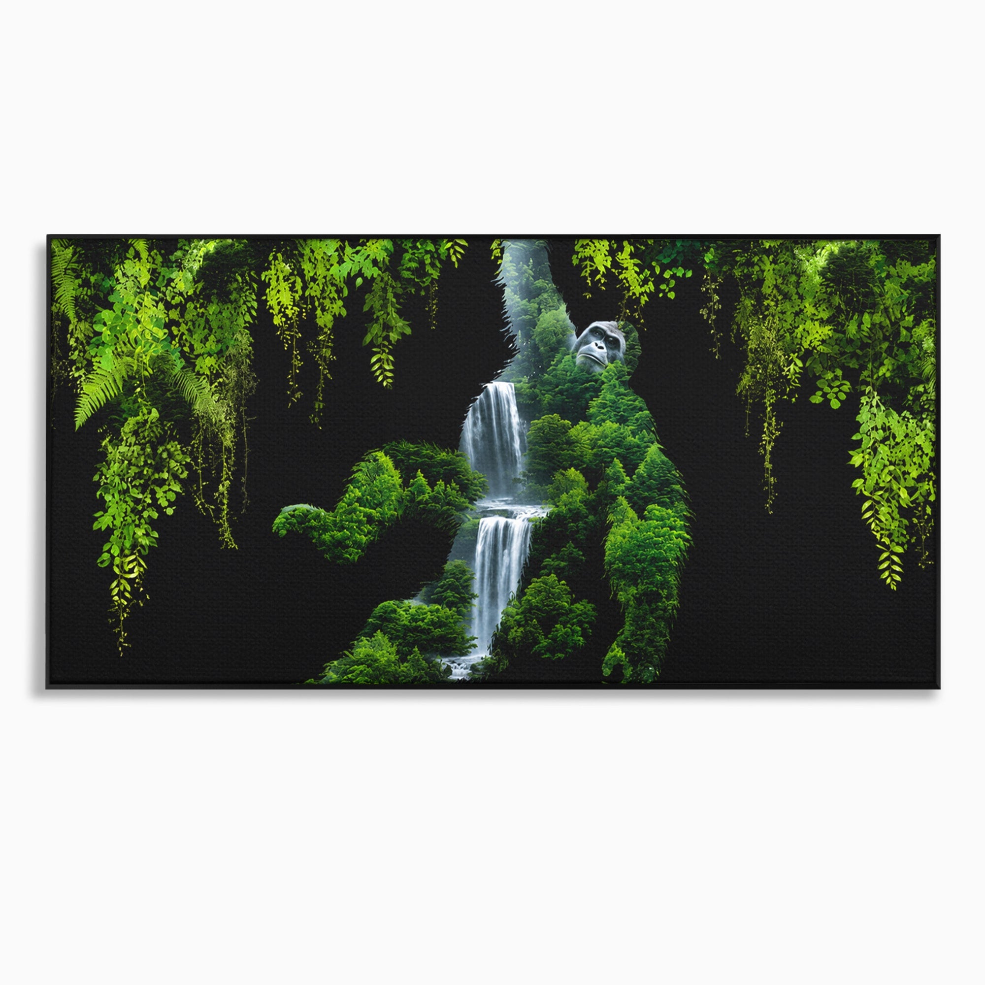 Tablou Canvas Premium LuxCanva® M1646, Gorila Din Jungla, Gorila, Jungla, Cascada, Natura, Living, Culori Vibrante