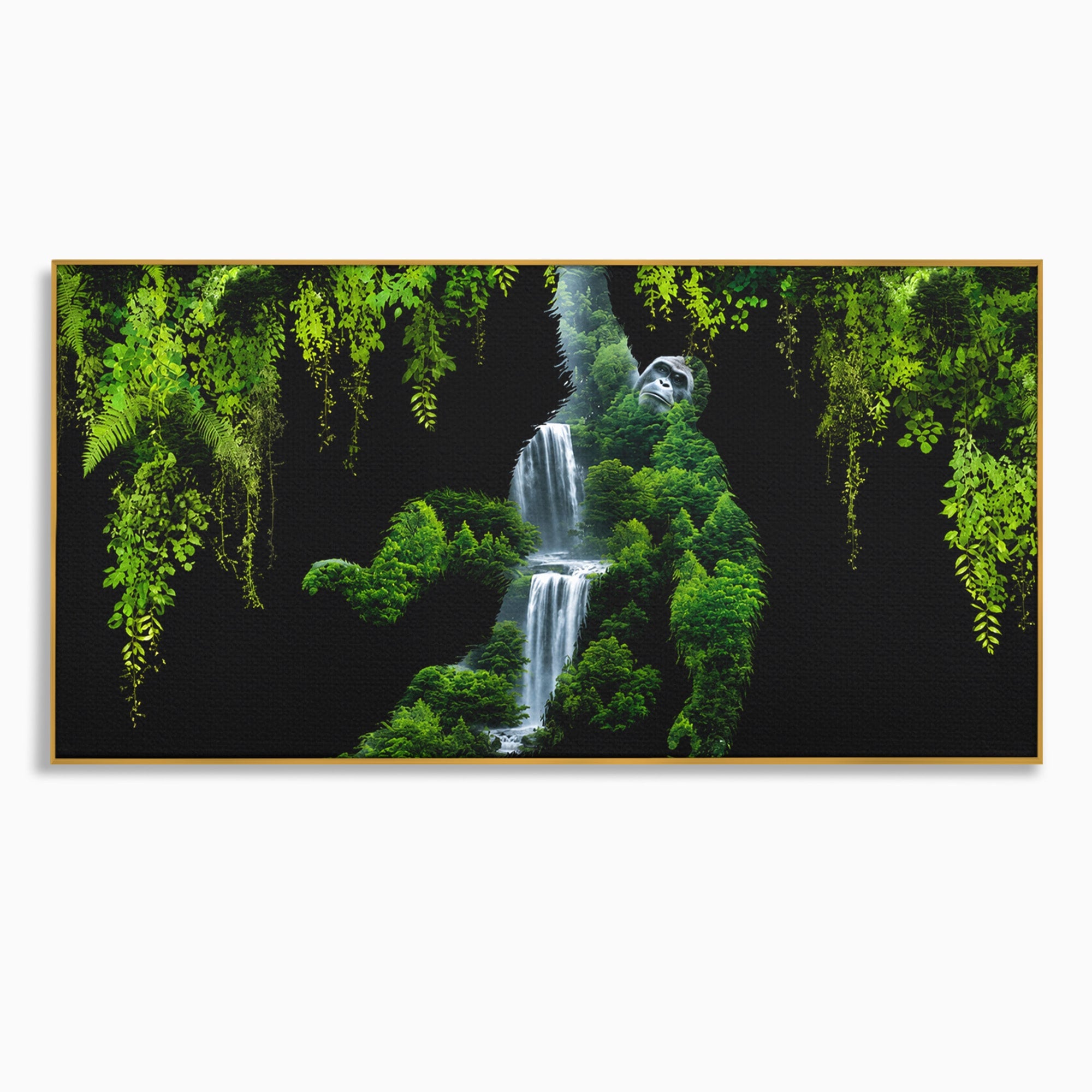 Tablou Canvas Premium LuxCanva® M1646, Gorila Din Jungla, Gorila, Jungla, Cascada, Natura, Living, Culori Vibrante