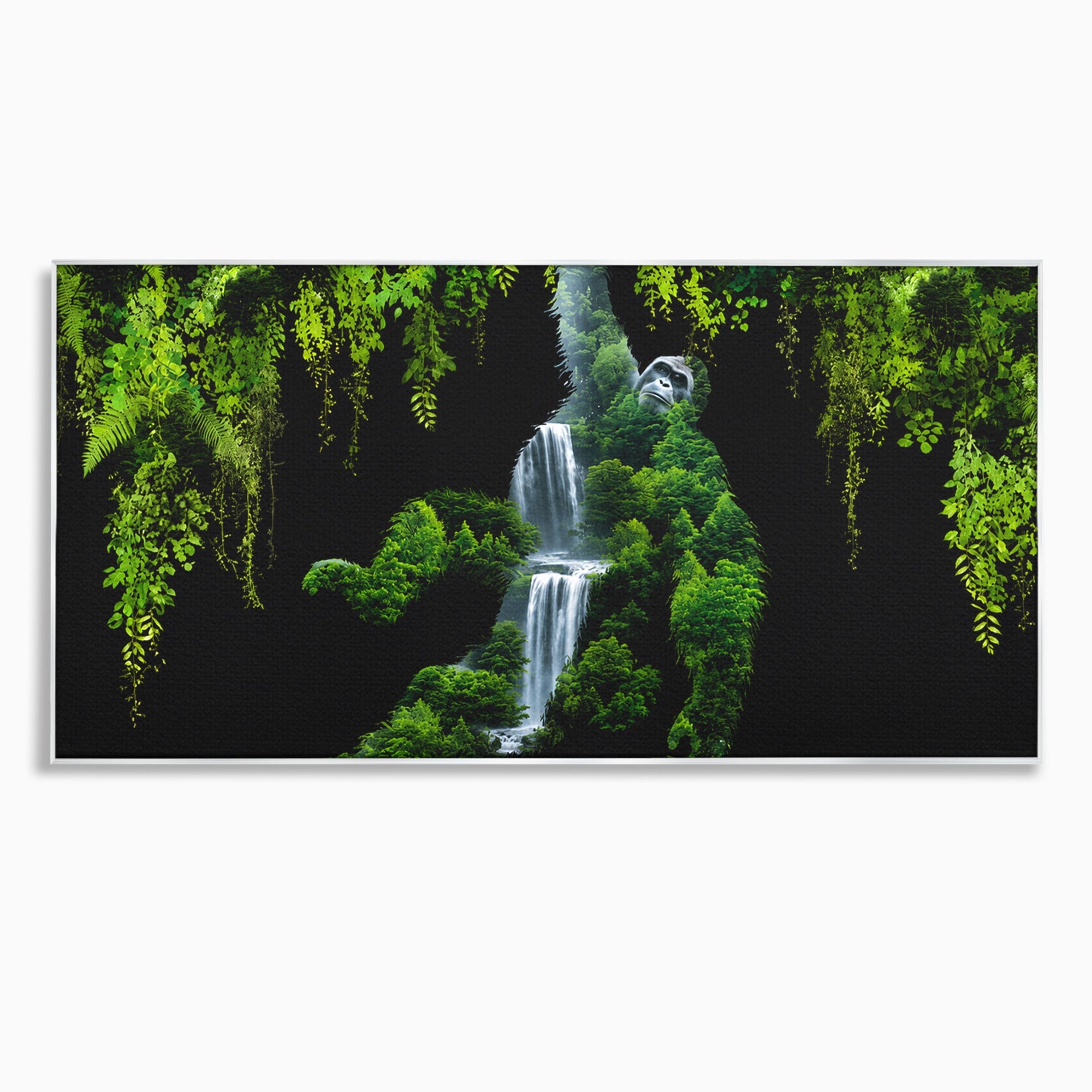 Tablou Canvas Premium LuxCanva® M1646, Gorila Din Jungla, Gorila, Jungla, Cascada, Natura, Living, Culori Vibrante