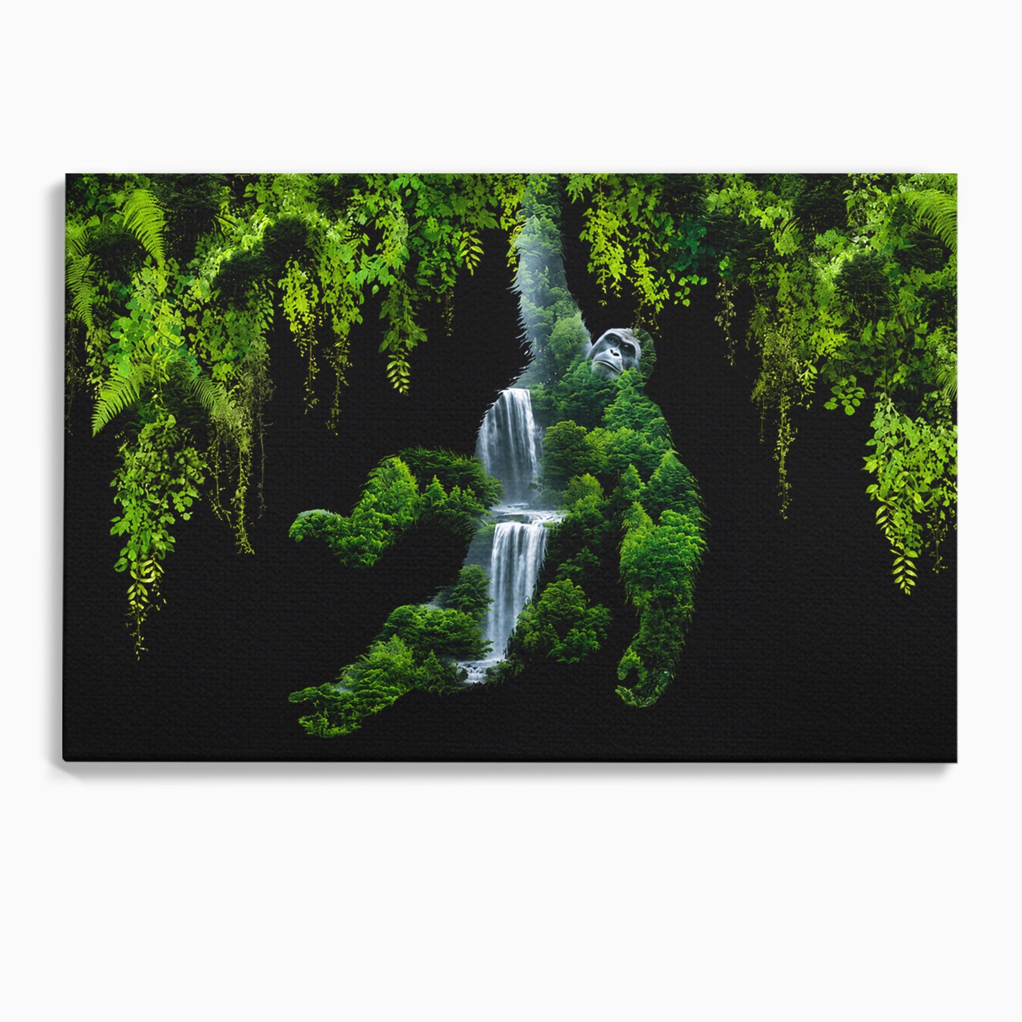 Tablou Canvas Premium LuxCanva® M1646, Gorila Din Jungla, Gorila, Jungla, Cascada, Natura, Living, Culori Vibrante