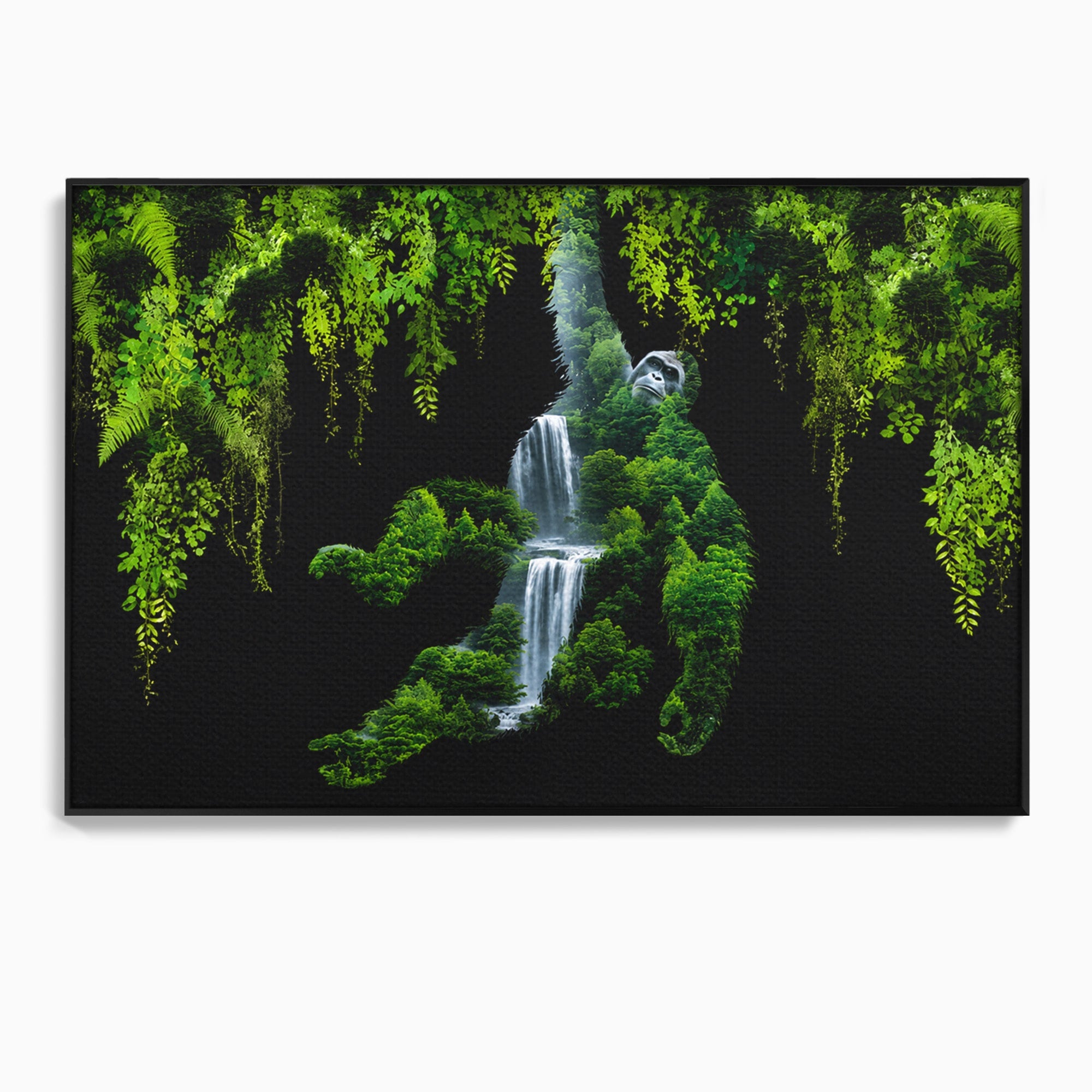 Tablou Canvas Premium LuxCanva® M1646, Gorila Din Jungla, Gorila, Jungla, Cascada, Natura, Living, Culori Vibrante