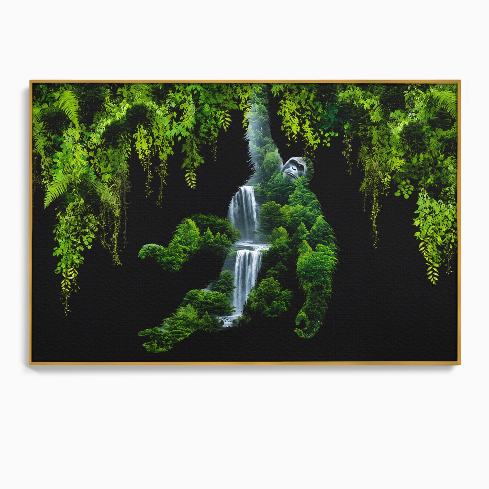 Tablou Canvas Premium LuxCanva® M1646, Gorila Din Jungla, Gorila, Jungla, Cascada, Natura, Living, Culori Vibrante