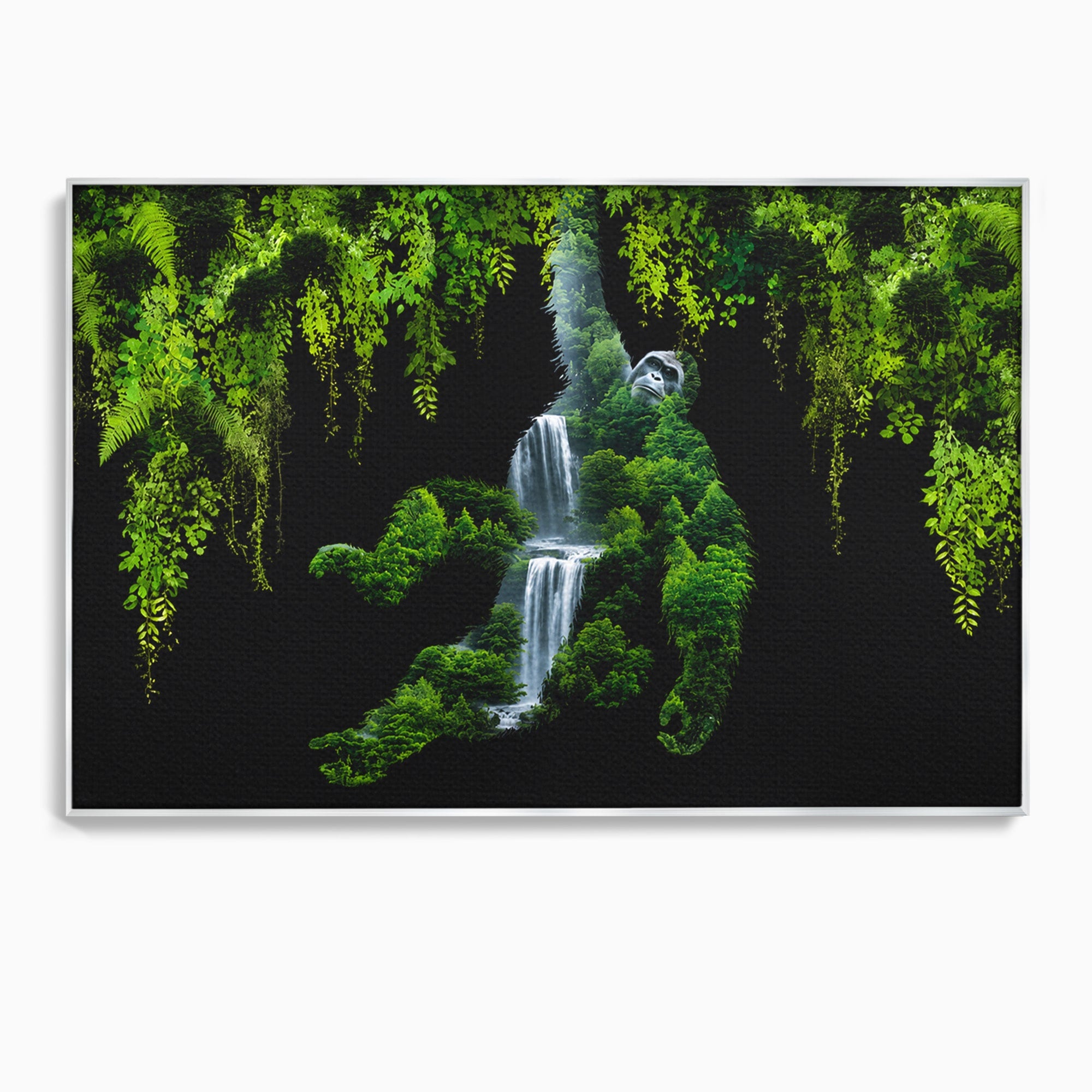 Tablou Canvas Premium LuxCanva® M1646, Gorila Din Jungla, Gorila, Jungla, Cascada, Natura, Living, Culori Vibrante
