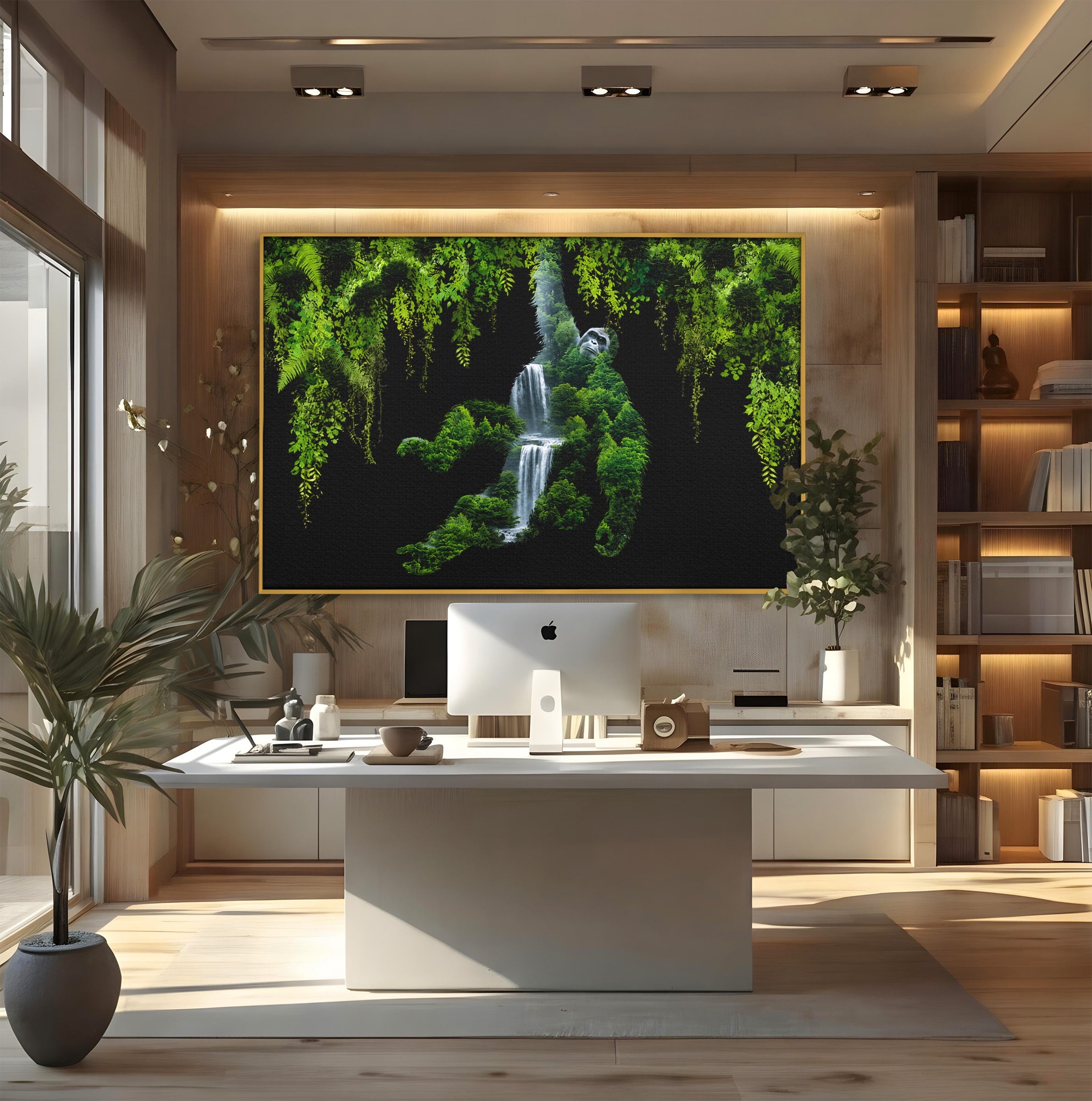 Tablou Canvas Premium LuxCanva® M1646, Gorila Din Jungla, Gorila, Jungla, Cascada, Natura, Living, Culori Vibrante