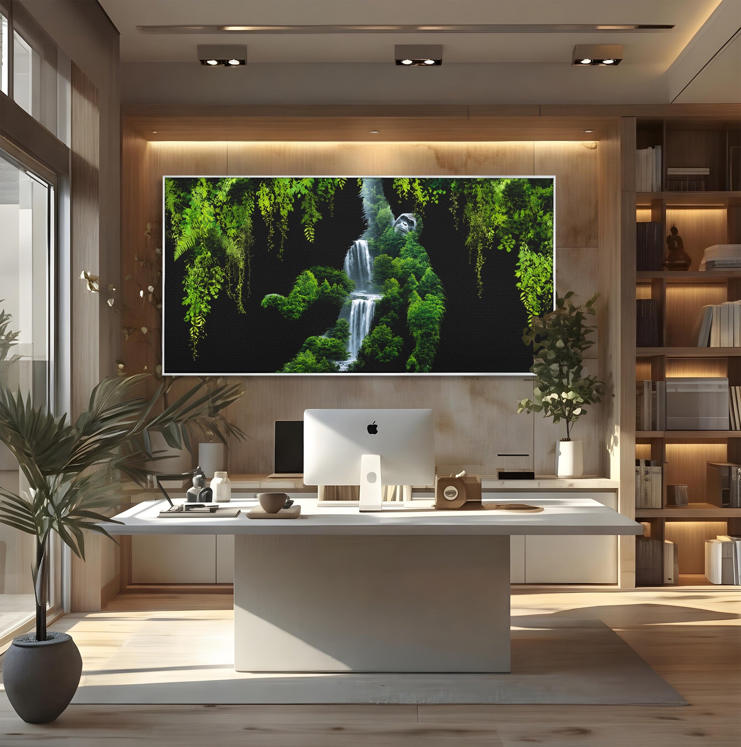 Tablou Canvas Premium LuxCanva® M1646, Gorila Din Jungla, Gorila, Jungla, Cascada, Natura, Living, Culori Vibrante
