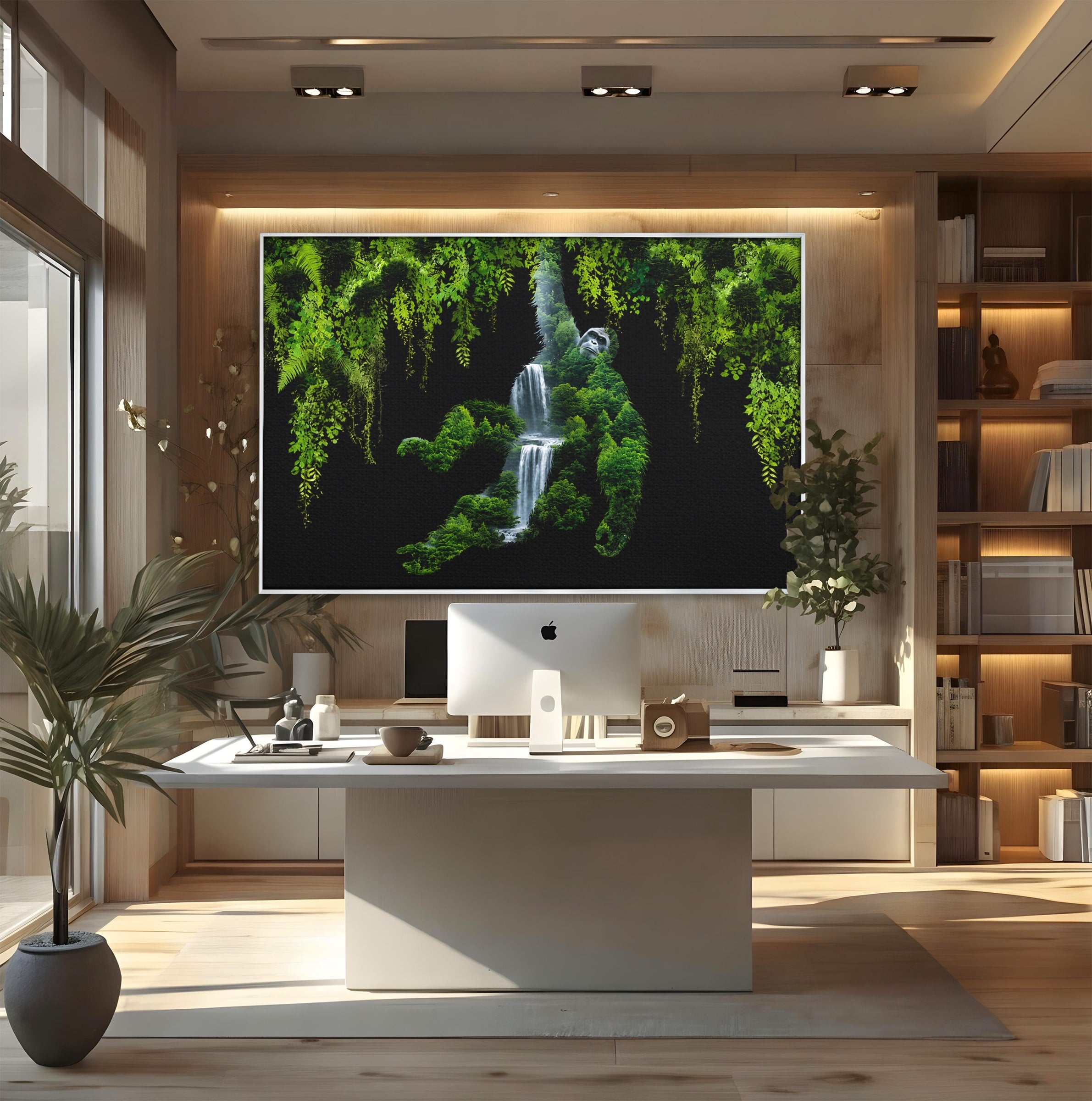 Tablou Canvas Premium LuxCanva® M1646, Gorila Din Jungla, Gorila, Jungla, Cascada, Natura, Living, Culori Vibrante