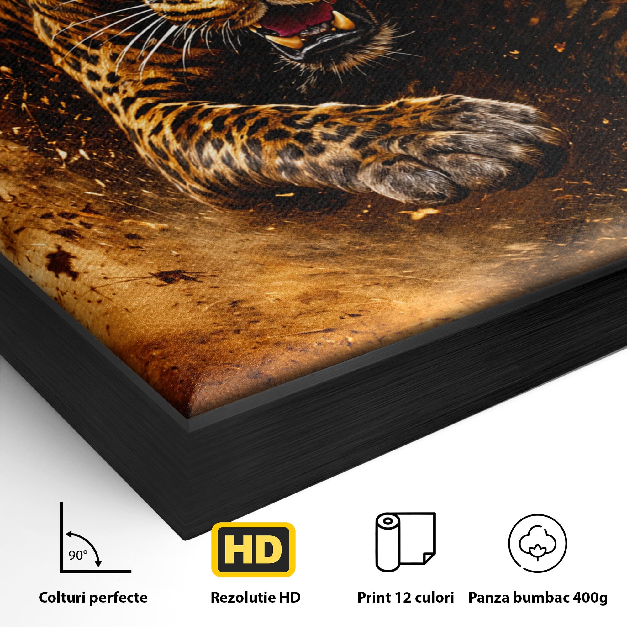 Tablou Canvas Premium LuxCanva® M1647, Leopard In Actiune, Leopard, Actiune, Natură, Salbatic, Dormitor, Living, Culori Vibrante