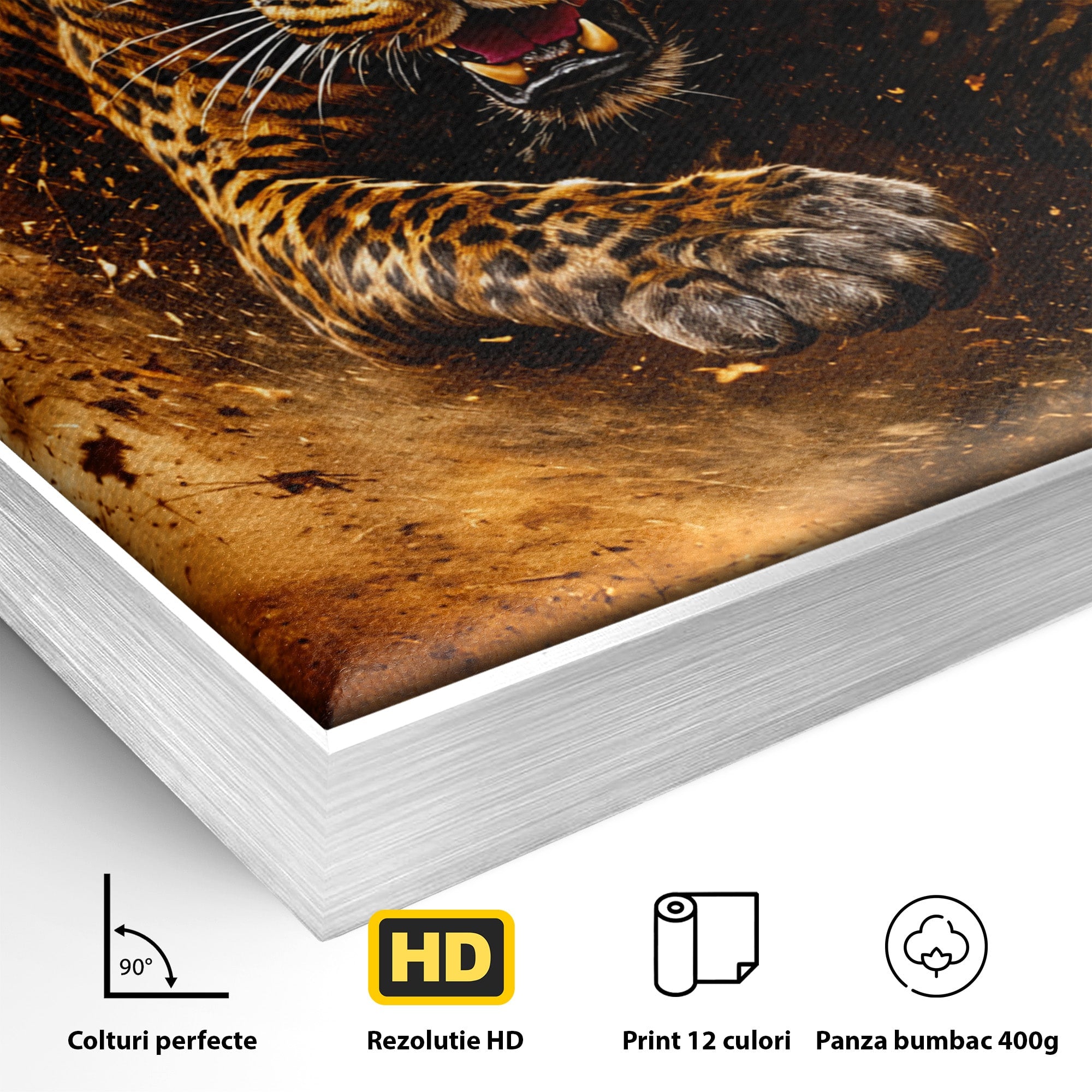 Tablou Canvas Premium LuxCanva® M1647, Leopard In Actiune, Leopard, Actiune, Natură, Salbatic, Dormitor, Living, Culori Vibrante