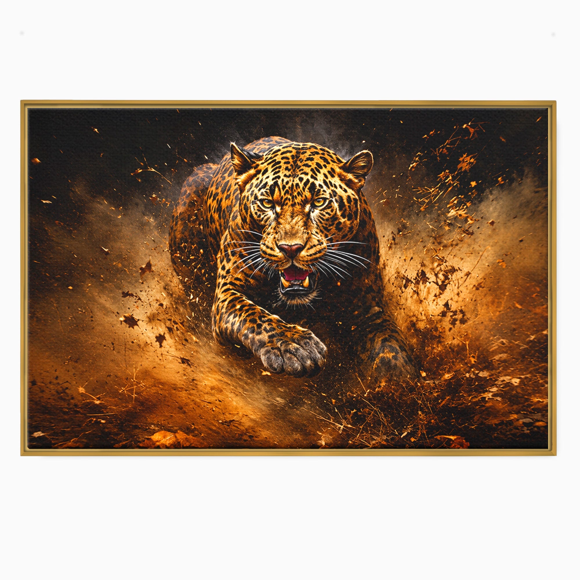 Tablou Canvas Premium LuxCanva® M1647, Leopard In Actiune, Leopard, Actiune, Natură, Salbatic, Dormitor, Living, Culori Vibrante