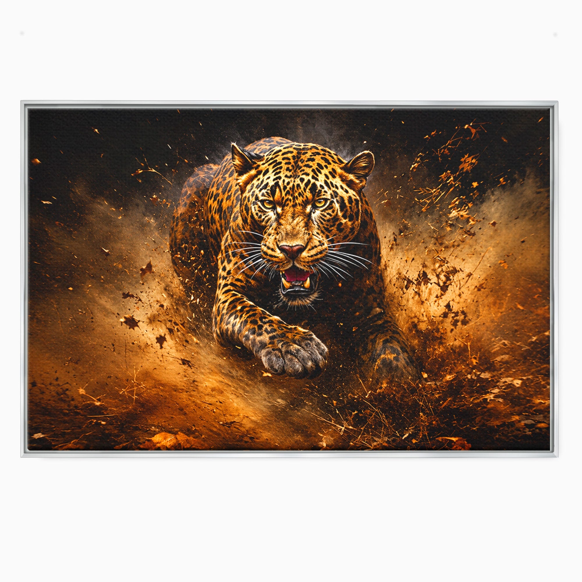 Tablou Canvas Premium LuxCanva® M1647, Leopard In Actiune, Leopard, Actiune, Natură, Salbatic, Dormitor, Living, Culori Vibrante