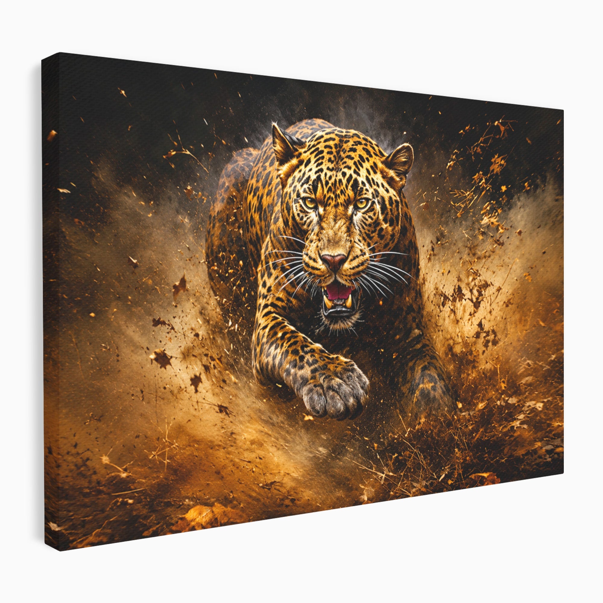 Tablou Canvas Premium LuxCanva® M1647, Leopard In Actiune, Leopard, Actiune, Natură, Salbatic, Dormitor, Living, Culori Vibrante