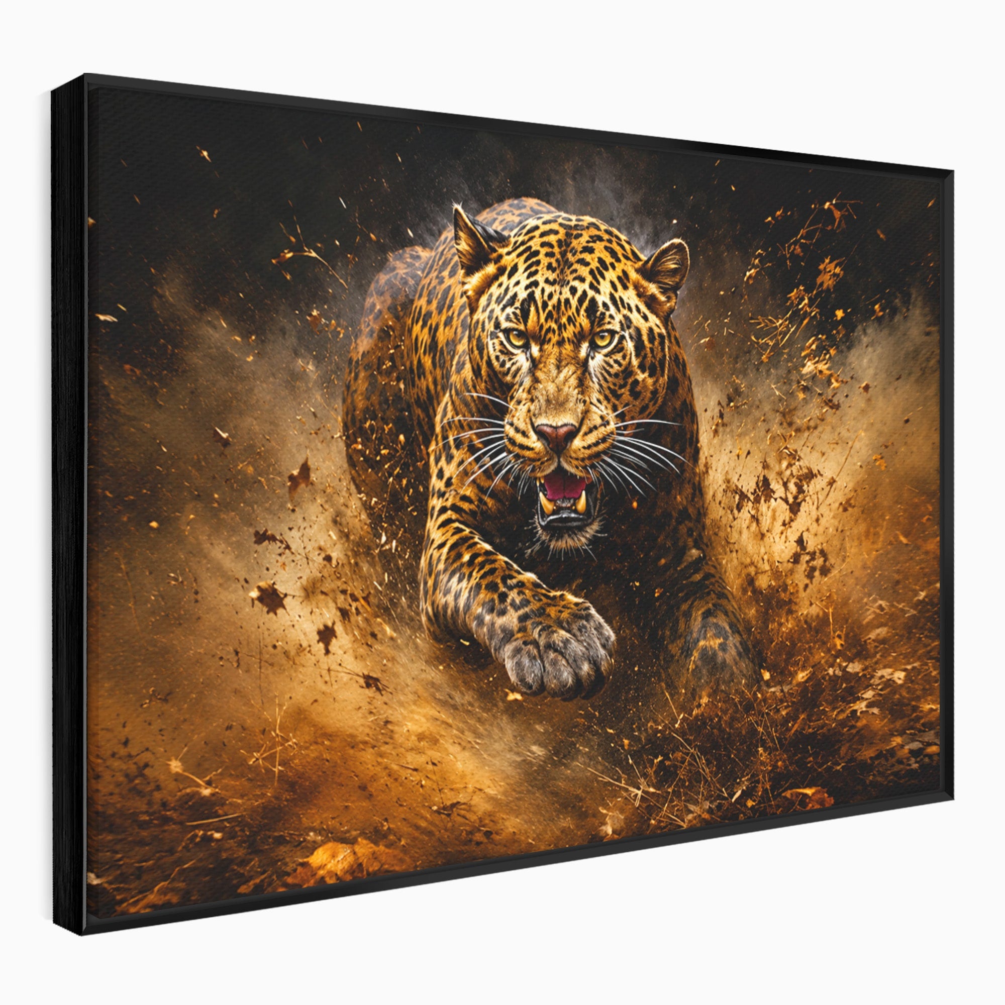 Tablou Canvas Premium LuxCanva® M1647, Leopard In Actiune, Leopard, Actiune, Natură, Salbatic, Dormitor, Living, Culori Vibrante