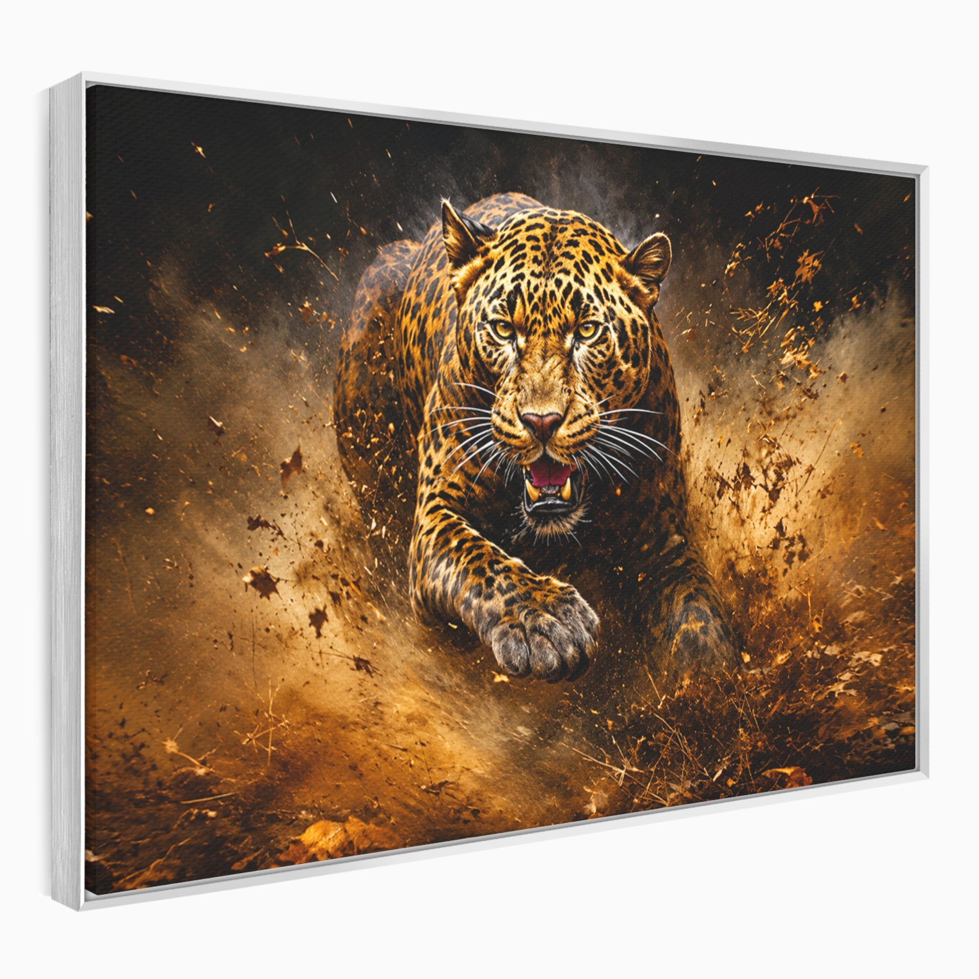 Tablou Canvas Premium LuxCanva® M1647, Leopard In Actiune, Leopard, Actiune, Natură, Salbatic, Dormitor, Living, Culori Vibrante