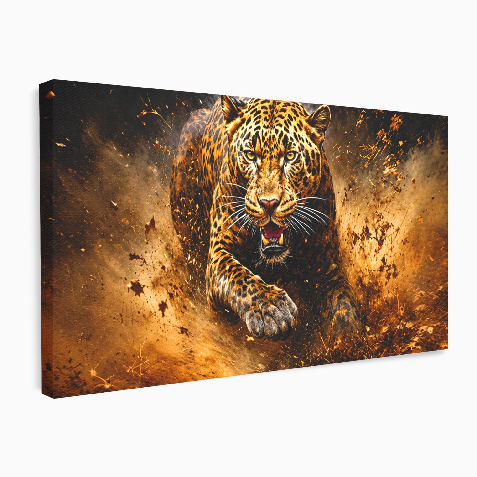 Tablou Canvas Premium LuxCanva® M1647, Leopard In Actiune, Leopard, Actiune, Natură, Salbatic, Dormitor, Living, Culori Vibrante