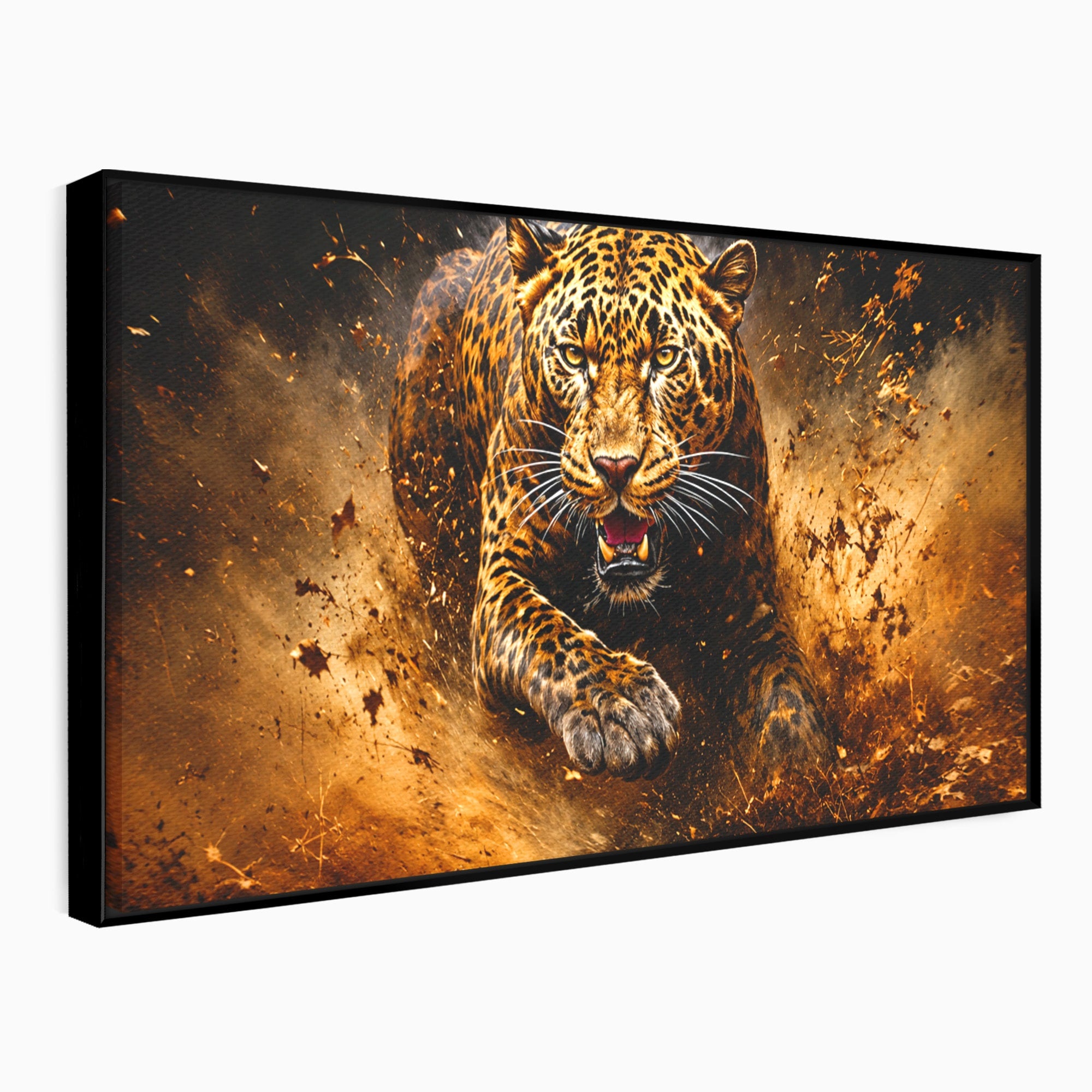 Tablou Canvas Premium LuxCanva® M1647, Leopard In Actiune, Leopard, Actiune, Natură, Salbatic, Dormitor, Living, Culori Vibrante