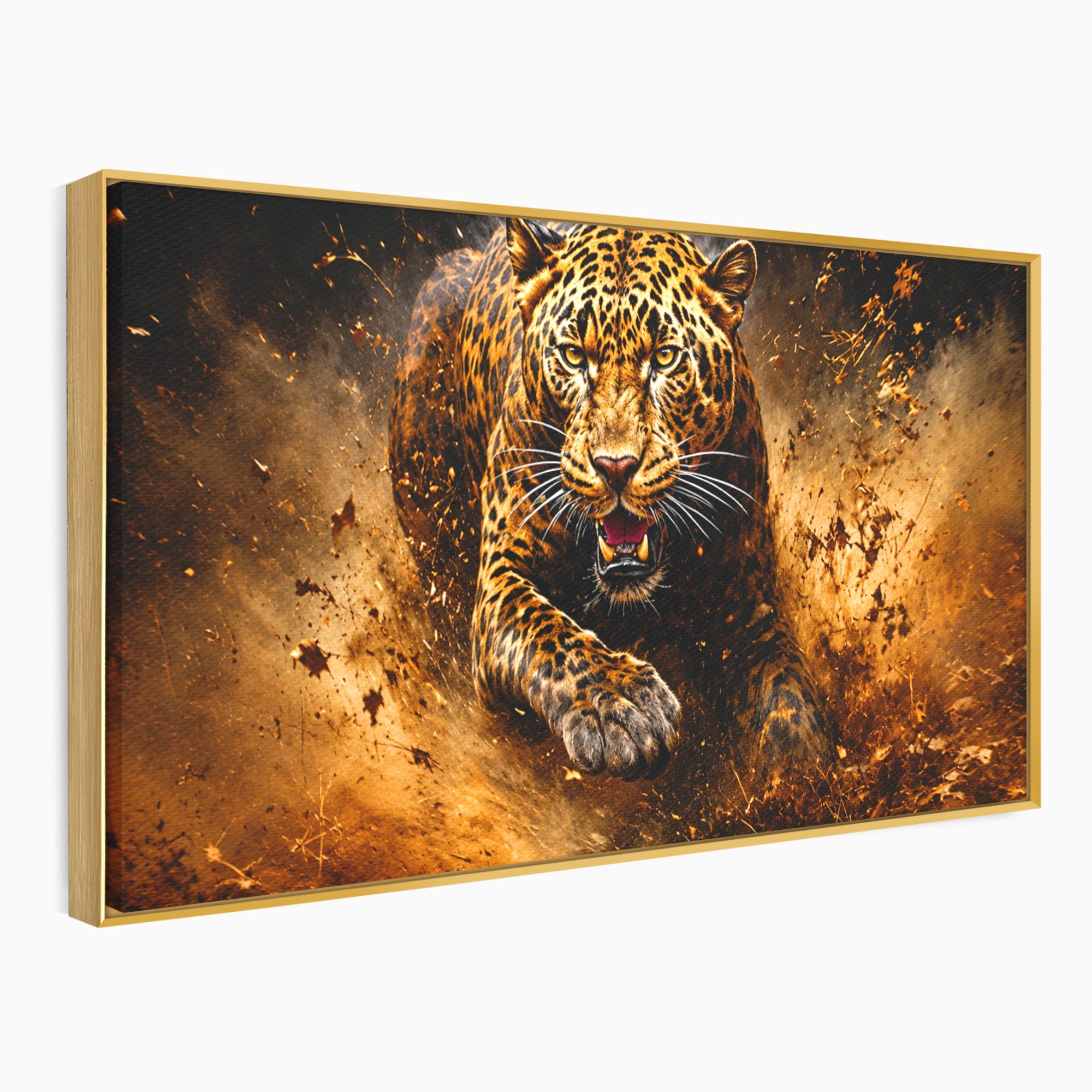 Tablou Canvas Premium LuxCanva® M1647, Leopard In Actiune, Leopard, Actiune, Natură, Salbatic, Dormitor, Living, Culori Vibrante