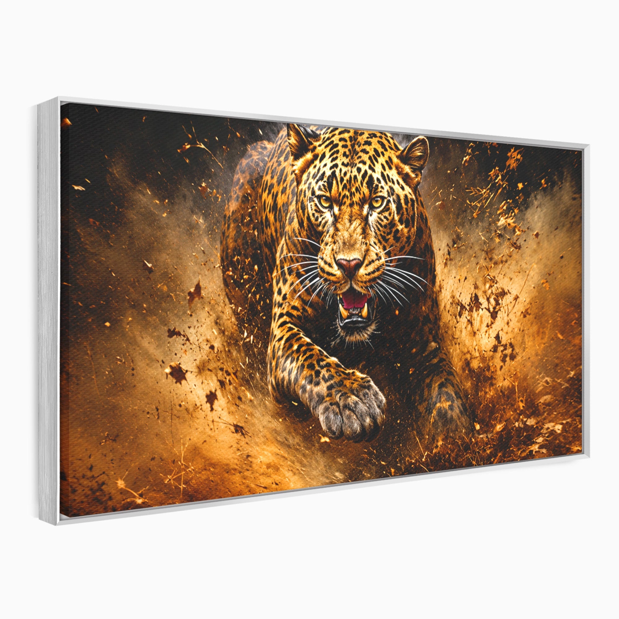 Tablou Canvas Premium LuxCanva® M1647, Leopard In Actiune, Leopard, Actiune, Natură, Salbatic, Dormitor, Living, Culori Vibrante
