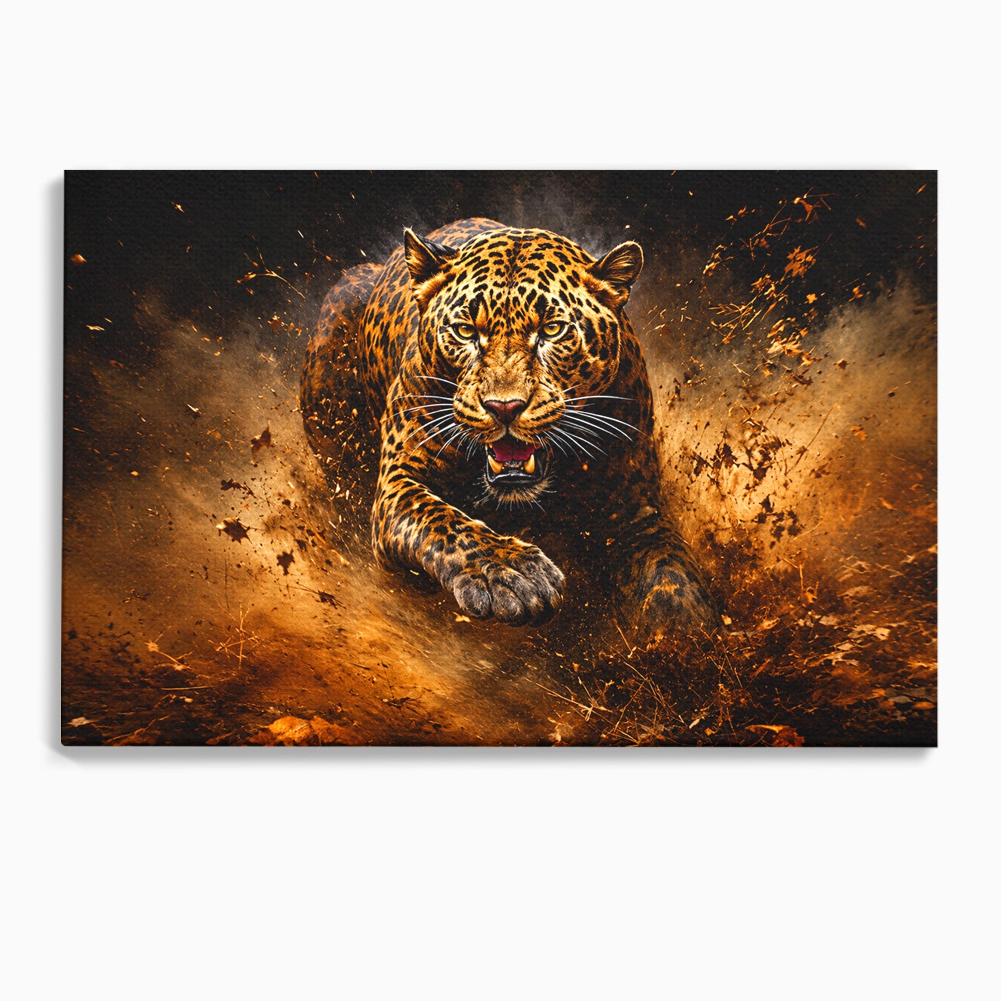 Tablou Canvas Premium LuxCanva® M1647, Leopard In Actiune, Leopard, Actiune, Natură, Salbatic, Dormitor, Living, Culori Vibrante