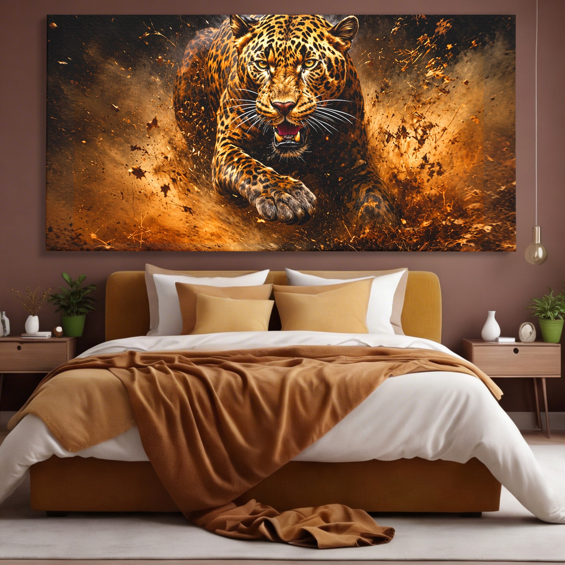 Tablou Canvas Premium LuxCanva® M1647, Leopard In Actiune, Leopard, Actiune, Natură, Salbatic, Dormitor, Living, Culori Vibrante