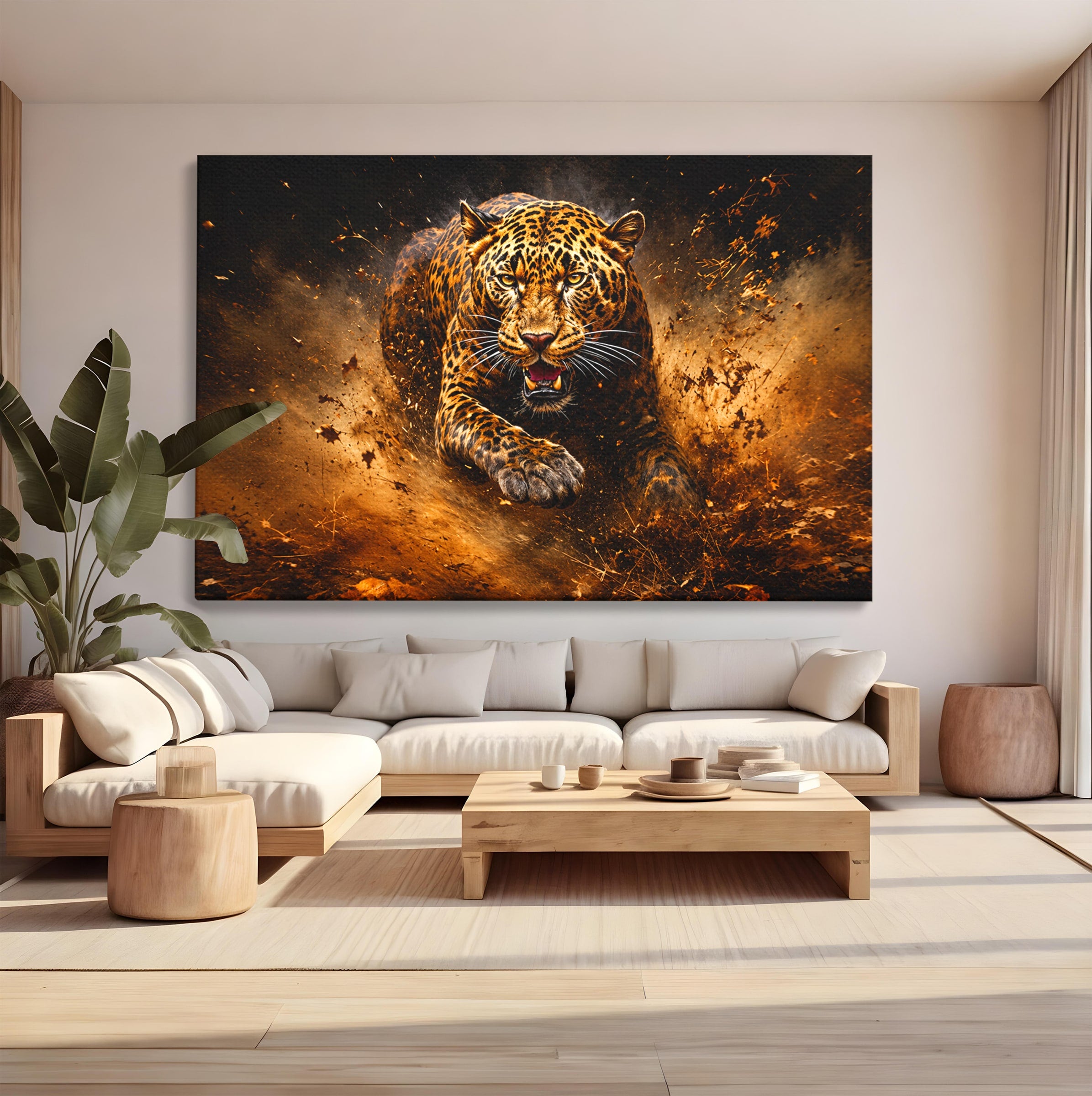 Tablou Canvas Premium LuxCanva® M1647, Leopard In Actiune, Leopard, Actiune, Natură, Salbatic, Dormitor, Living, Culori Vibrante