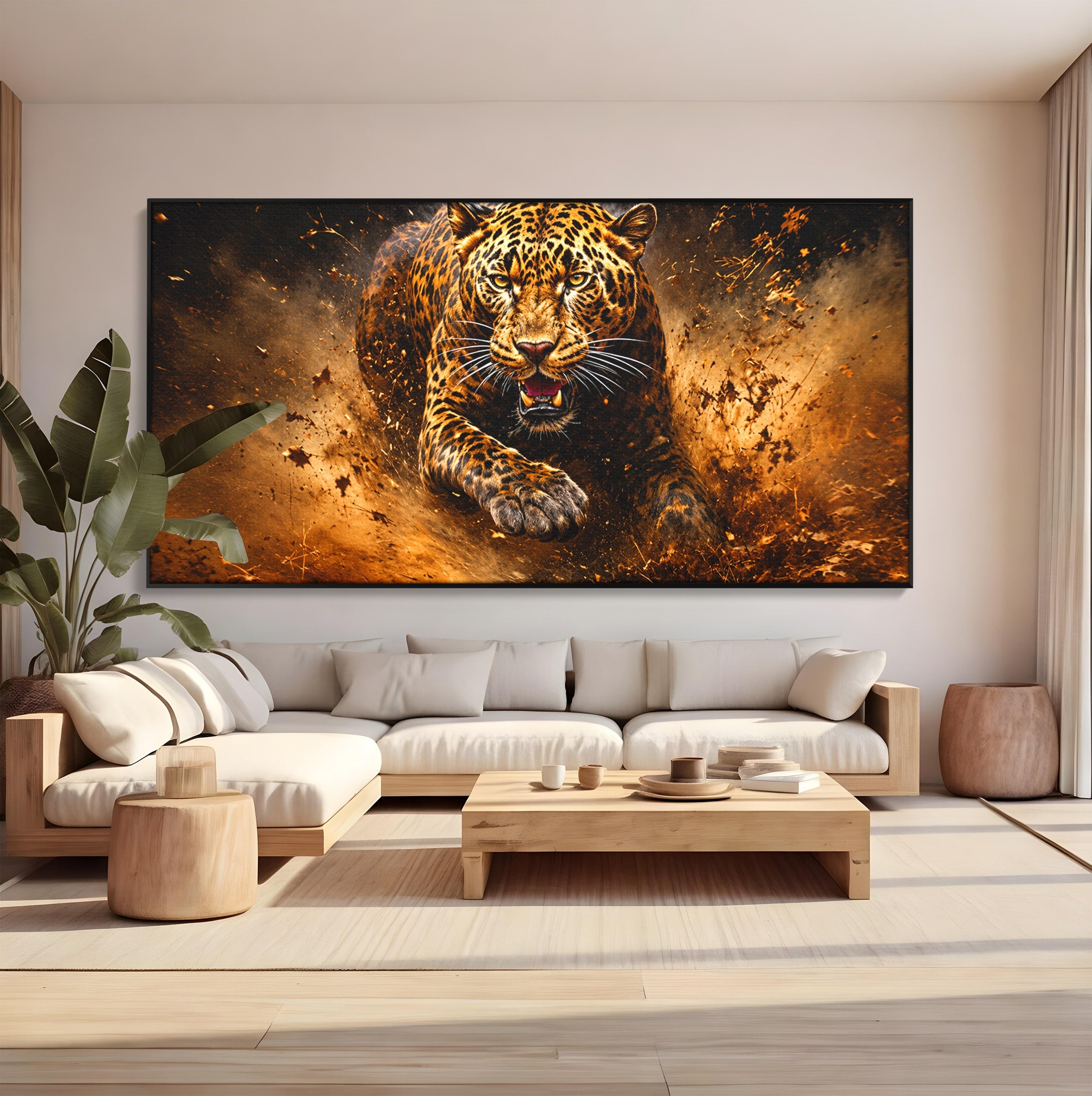 Tablou Canvas Premium LuxCanva® M1647, Leopard In Actiune, Leopard, Actiune, Natură, Salbatic, Dormitor, Living, Culori Vibrante