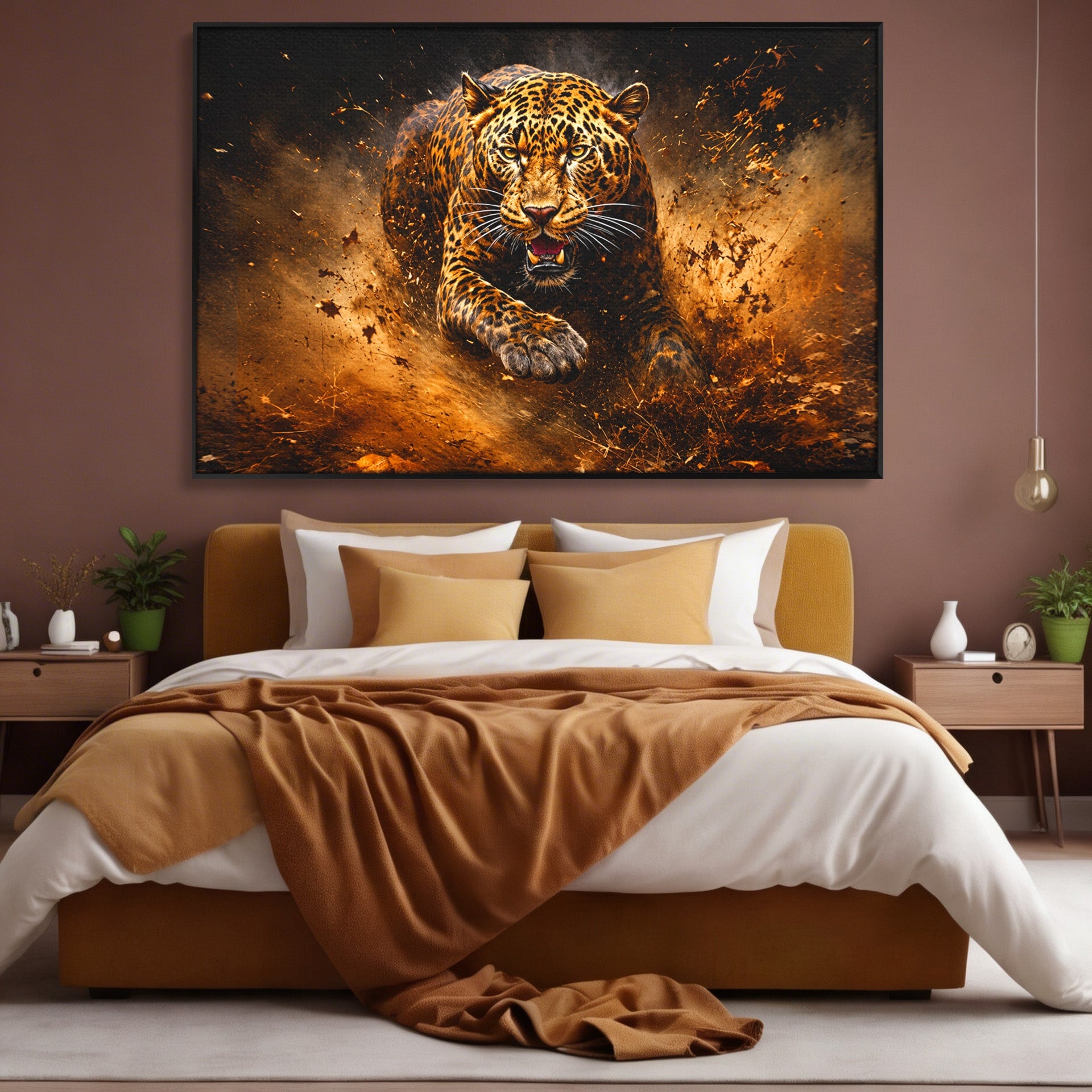 Tablou Canvas Premium LuxCanva® M1647, Leopard In Actiune, Leopard, Actiune, Natură, Salbatic, Dormitor, Living, Culori Vibrante