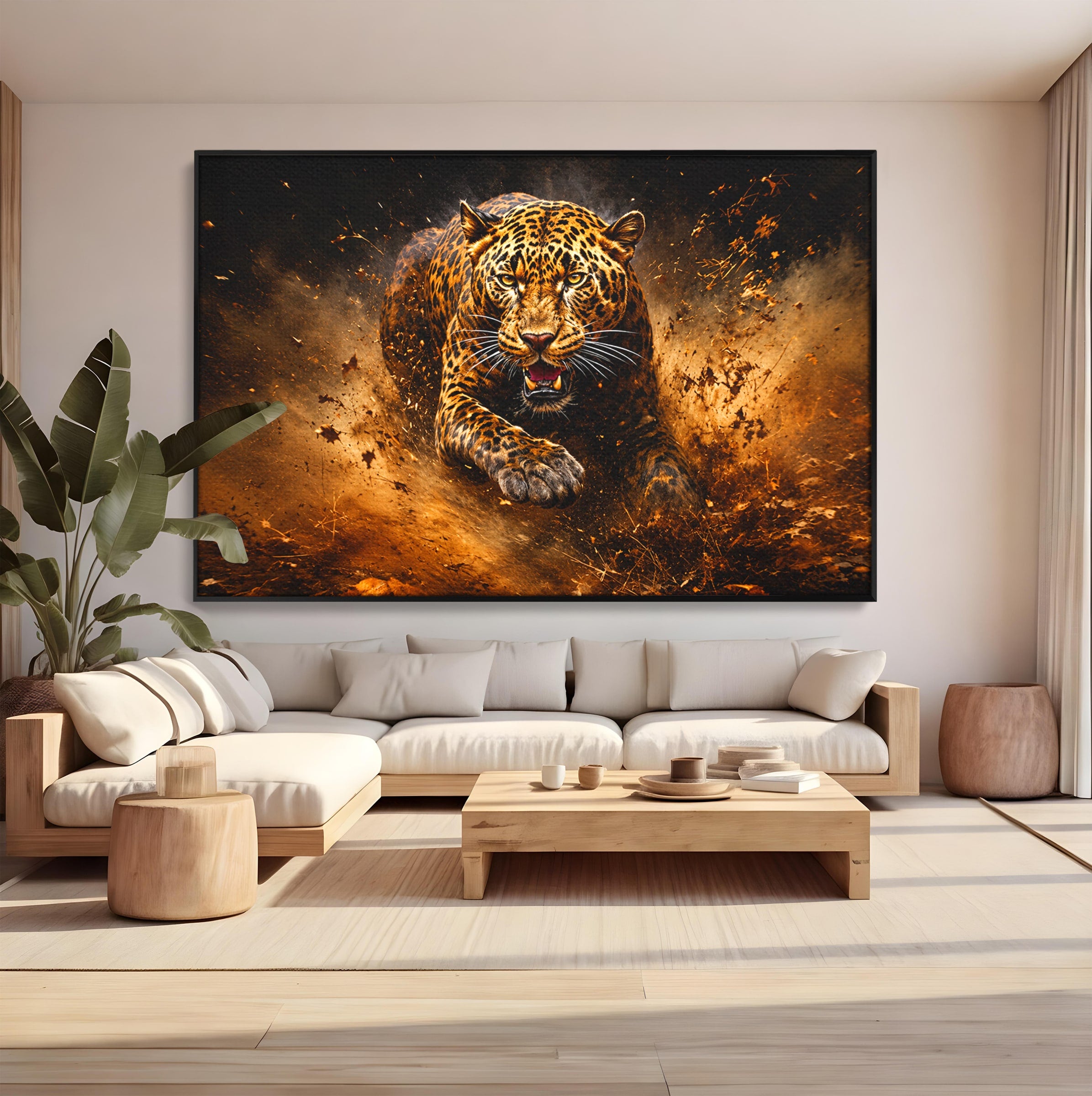 Tablou Canvas Premium LuxCanva® M1647, Leopard In Actiune, Leopard, Actiune, Natură, Salbatic, Dormitor, Living, Culori Vibrante