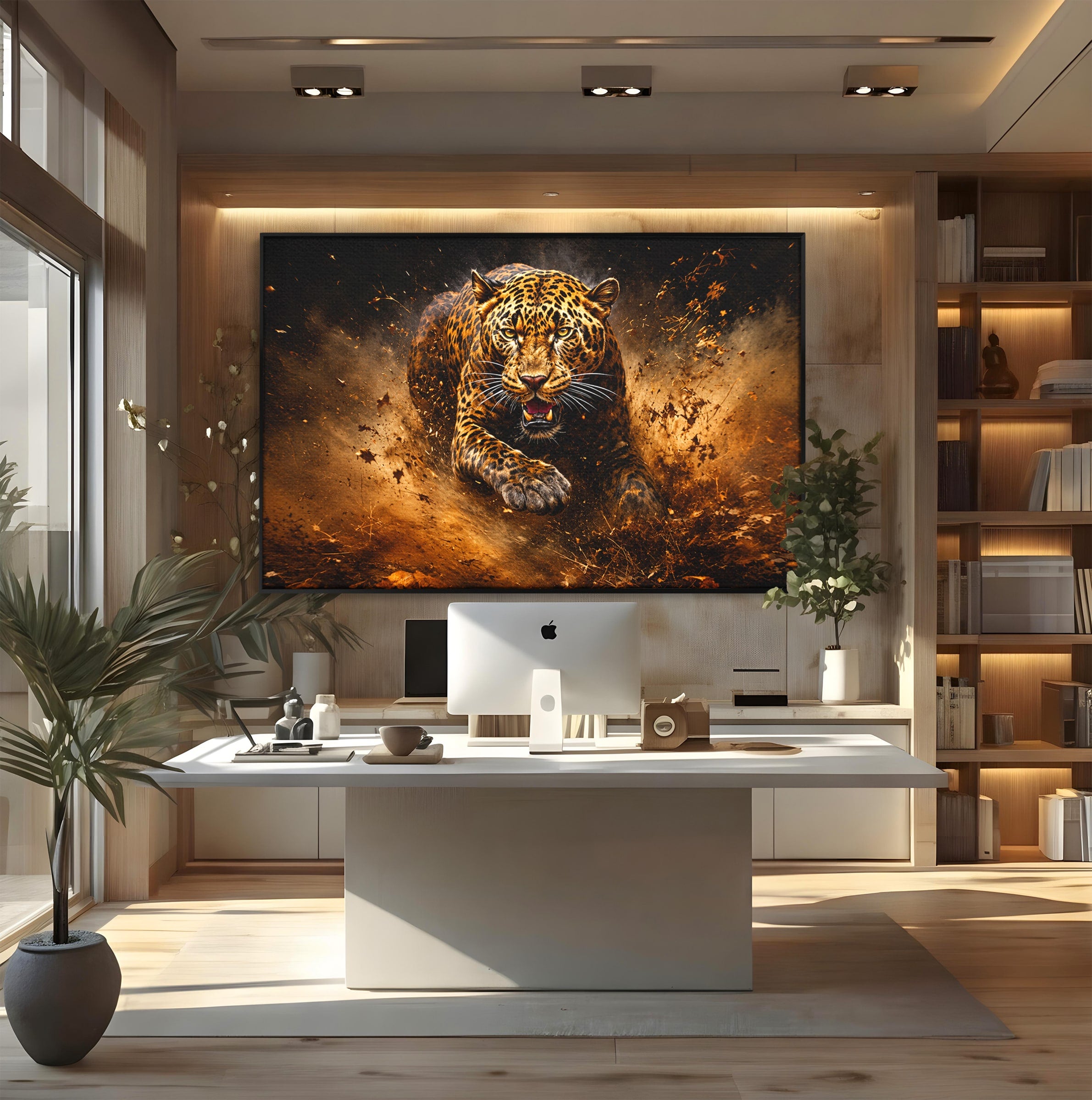 Tablou Canvas Premium LuxCanva® M1647, Leopard In Actiune, Leopard, Actiune, Natură, Salbatic, Dormitor, Living, Culori Vibrante