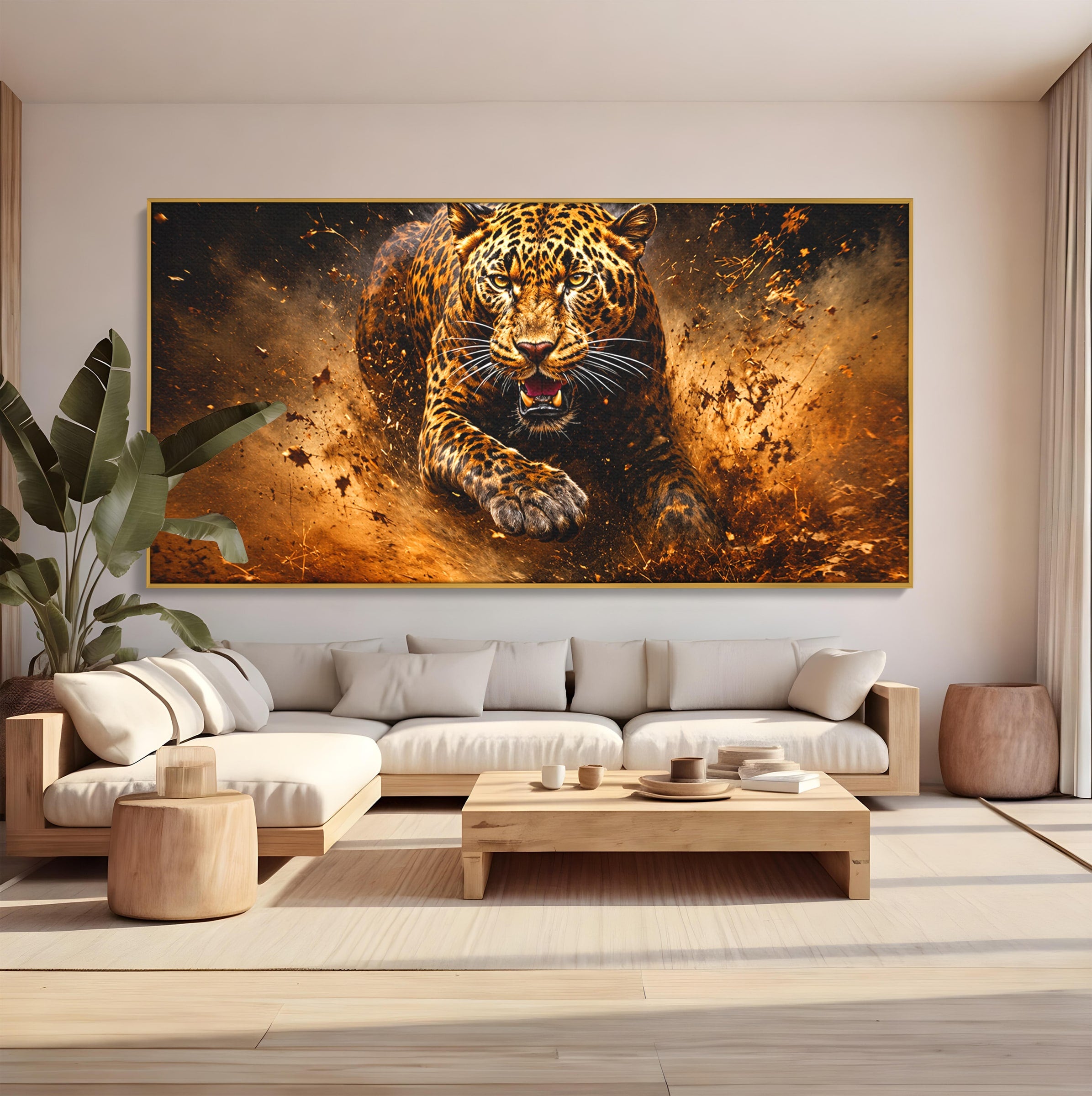 Tablou Canvas Premium LuxCanva® M1647, Leopard In Actiune, Leopard, Actiune, Natură, Salbatic, Dormitor, Living, Culori Vibrante