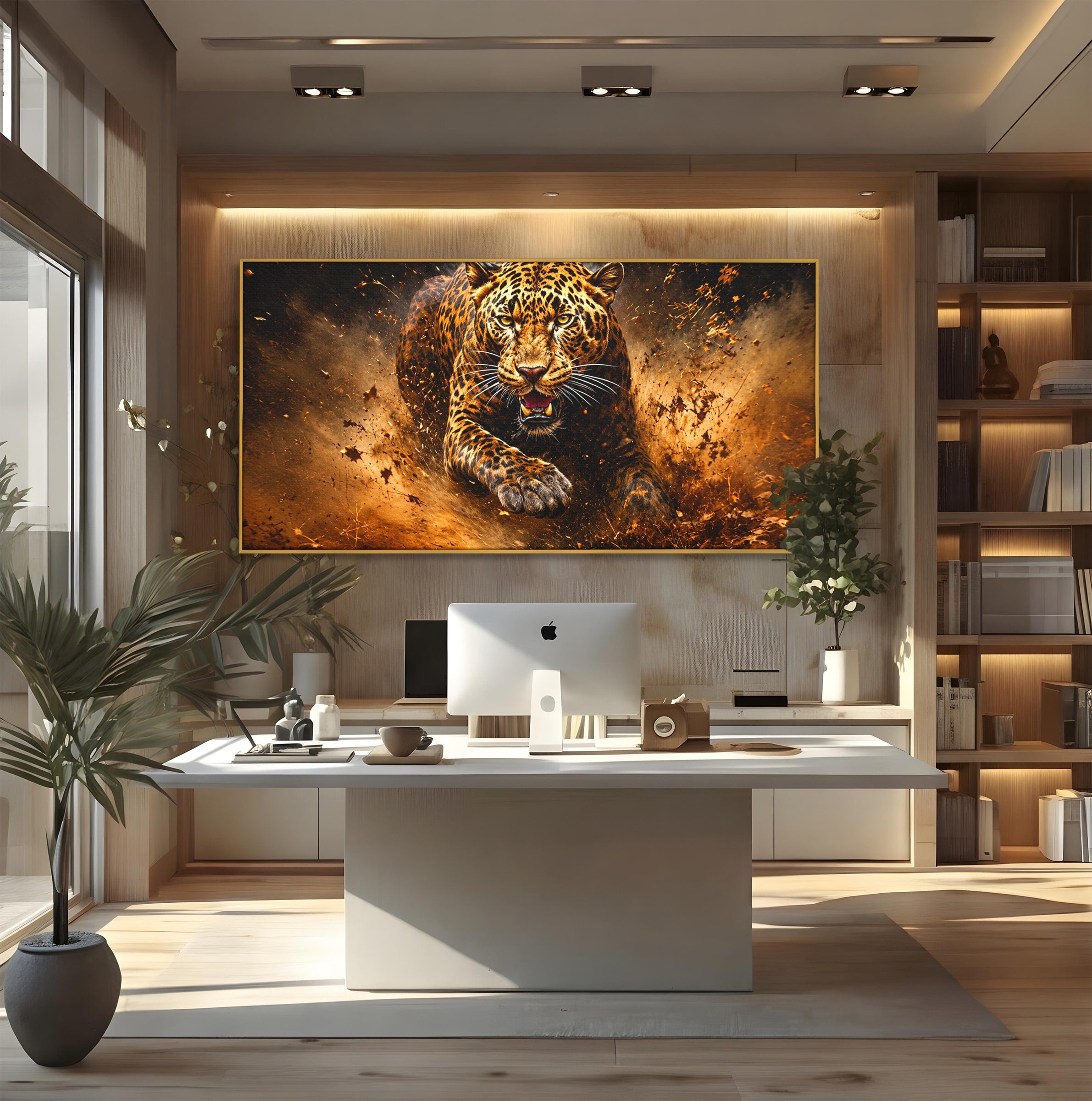 Tablou Canvas Premium LuxCanva® M1647, Leopard In Actiune, Leopard, Actiune, Natură, Salbatic, Dormitor, Living, Culori Vibrante