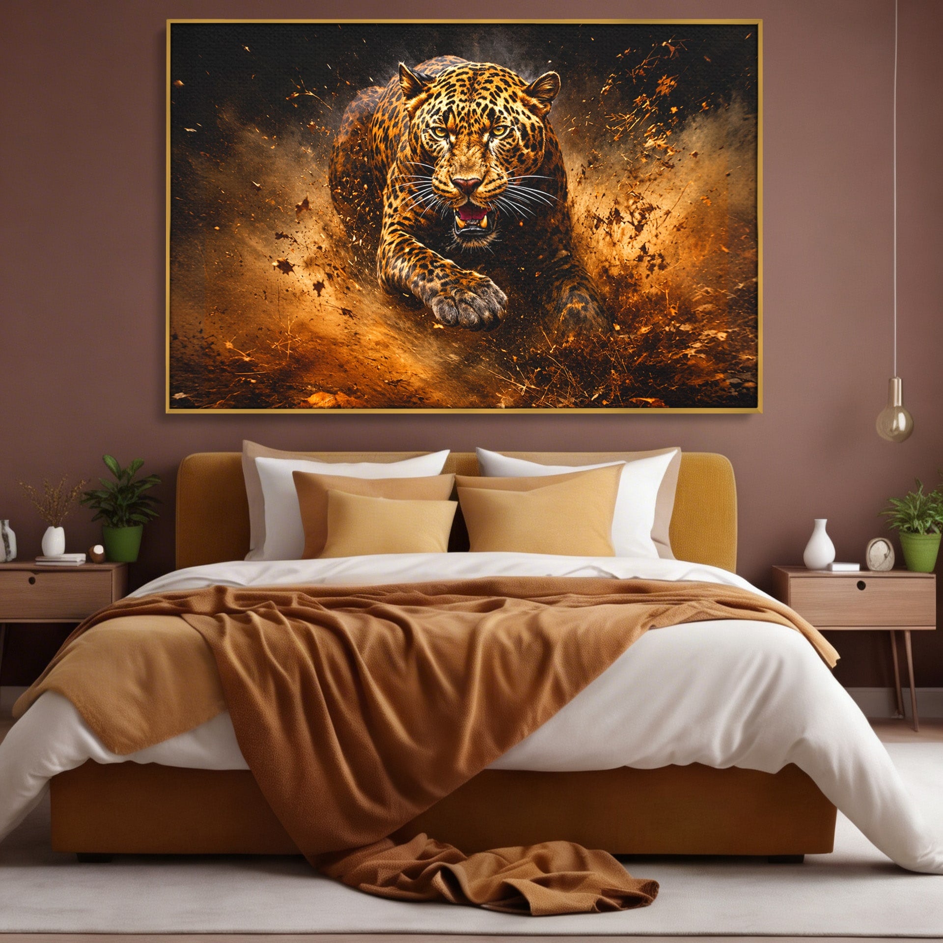 Tablou Canvas Premium LuxCanva® M1647, Leopard In Actiune, Leopard, Actiune, Natură, Salbatic, Dormitor, Living, Culori Vibrante