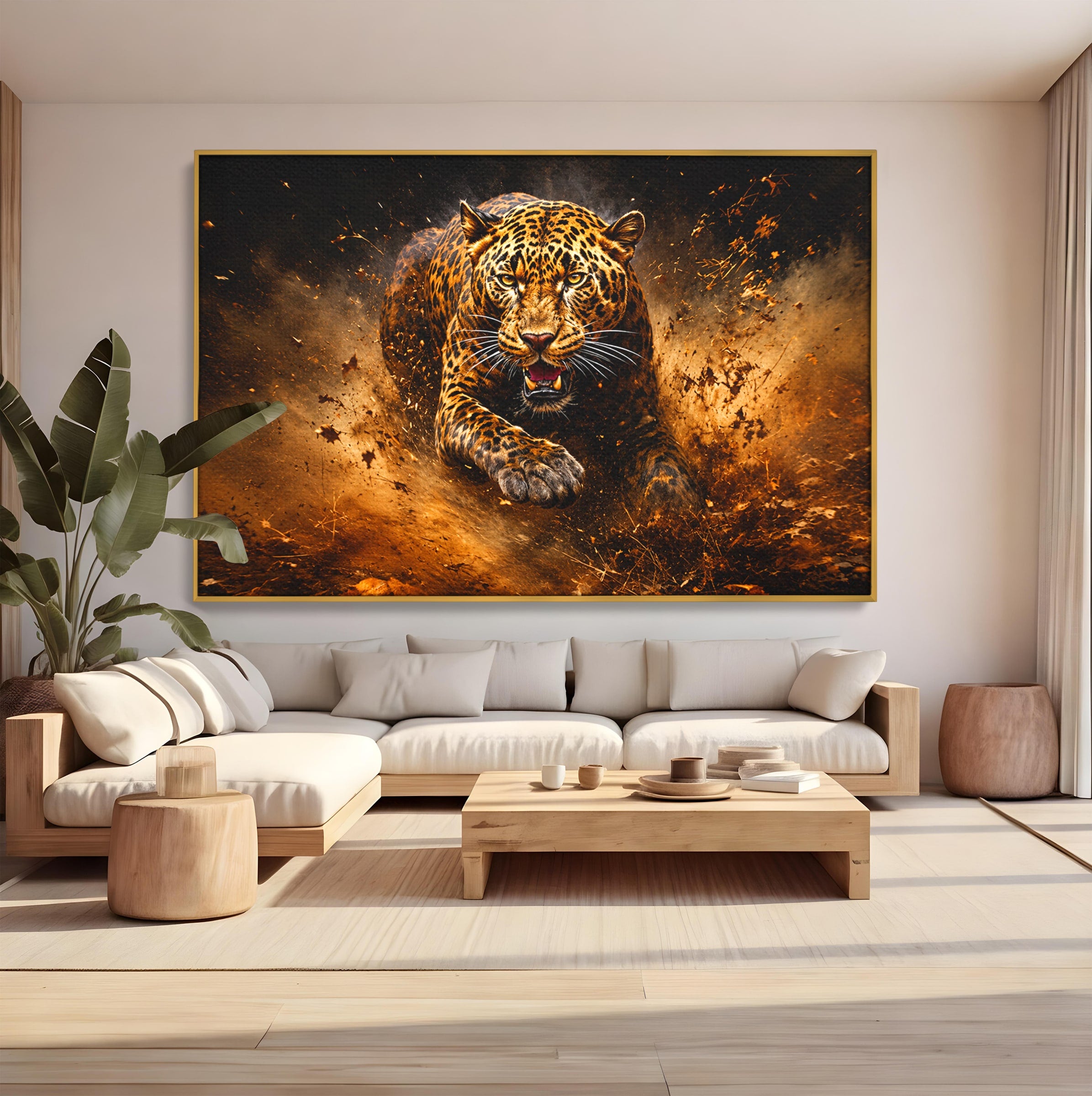 Tablou Canvas Premium LuxCanva® M1647, Leopard In Actiune, Leopard, Actiune, Natură, Salbatic, Dormitor, Living, Culori Vibrante