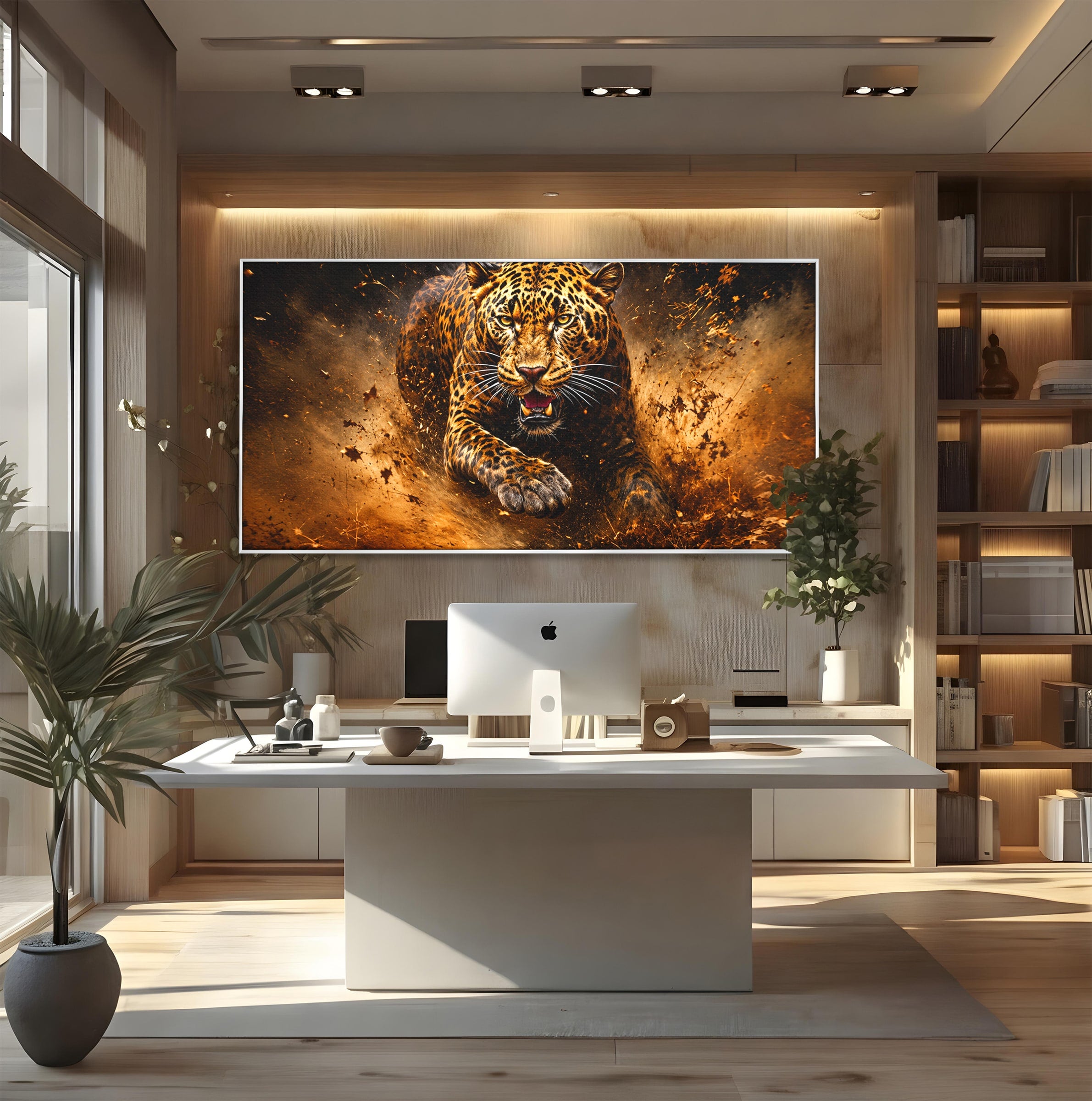 Tablou Canvas Premium LuxCanva® M1647, Leopard In Actiune, Leopard, Actiune, Natură, Salbatic, Dormitor, Living, Culori Vibrante