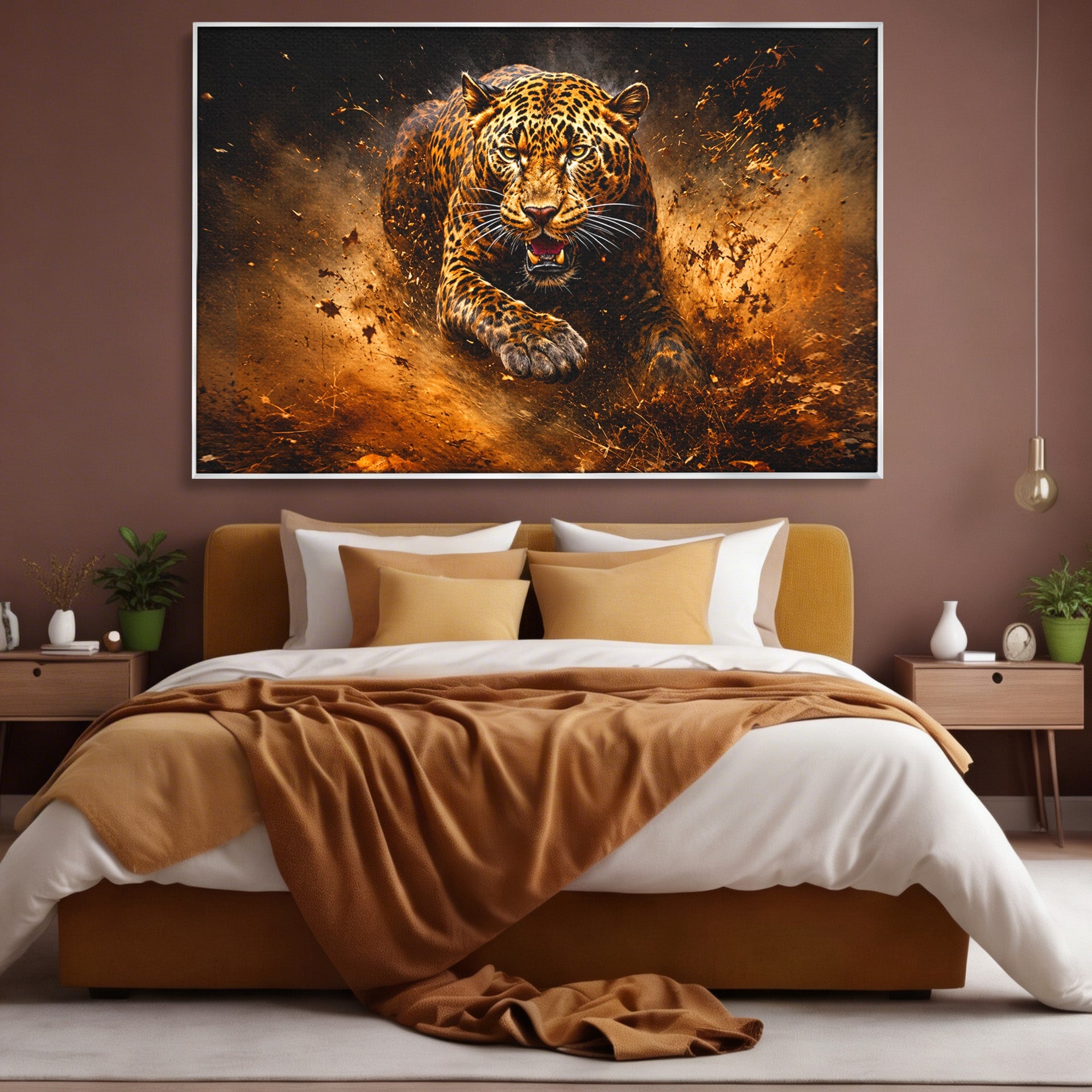 Tablou Canvas Premium LuxCanva® M1647, Leopard In Actiune, Leopard, Actiune, Natură, Salbatic, Dormitor, Living, Culori Vibrante