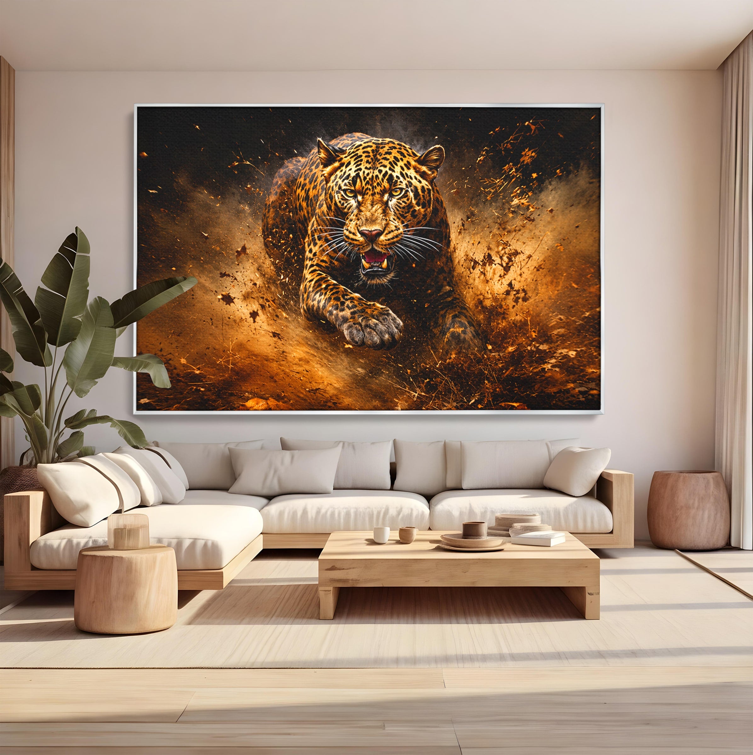 Tablou Canvas Premium LuxCanva® M1647, Leopard In Actiune, Leopard, Actiune, Natură, Salbatic, Dormitor, Living, Culori Vibrante