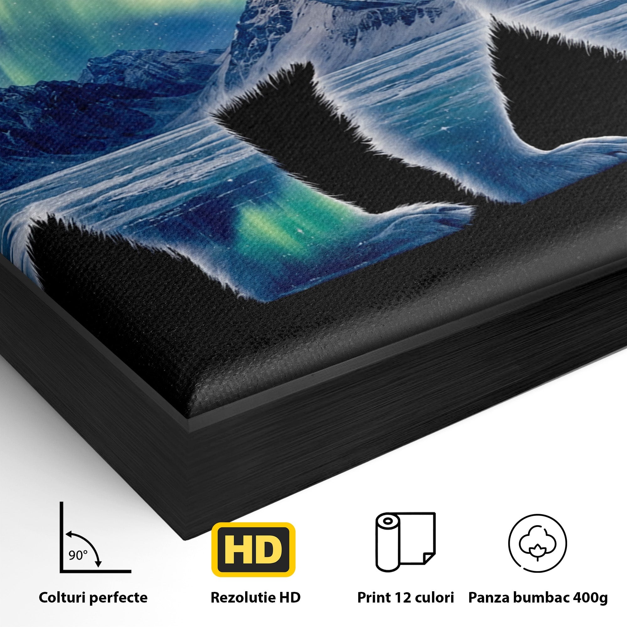 Tablou Canvas Premium LuxCanva® M1648, Urs Polar Aurora Boreala, Urs Polar, Aurora Boreala, Peisaj Arctic, Animale, Living, Birou, Culori Vibrante