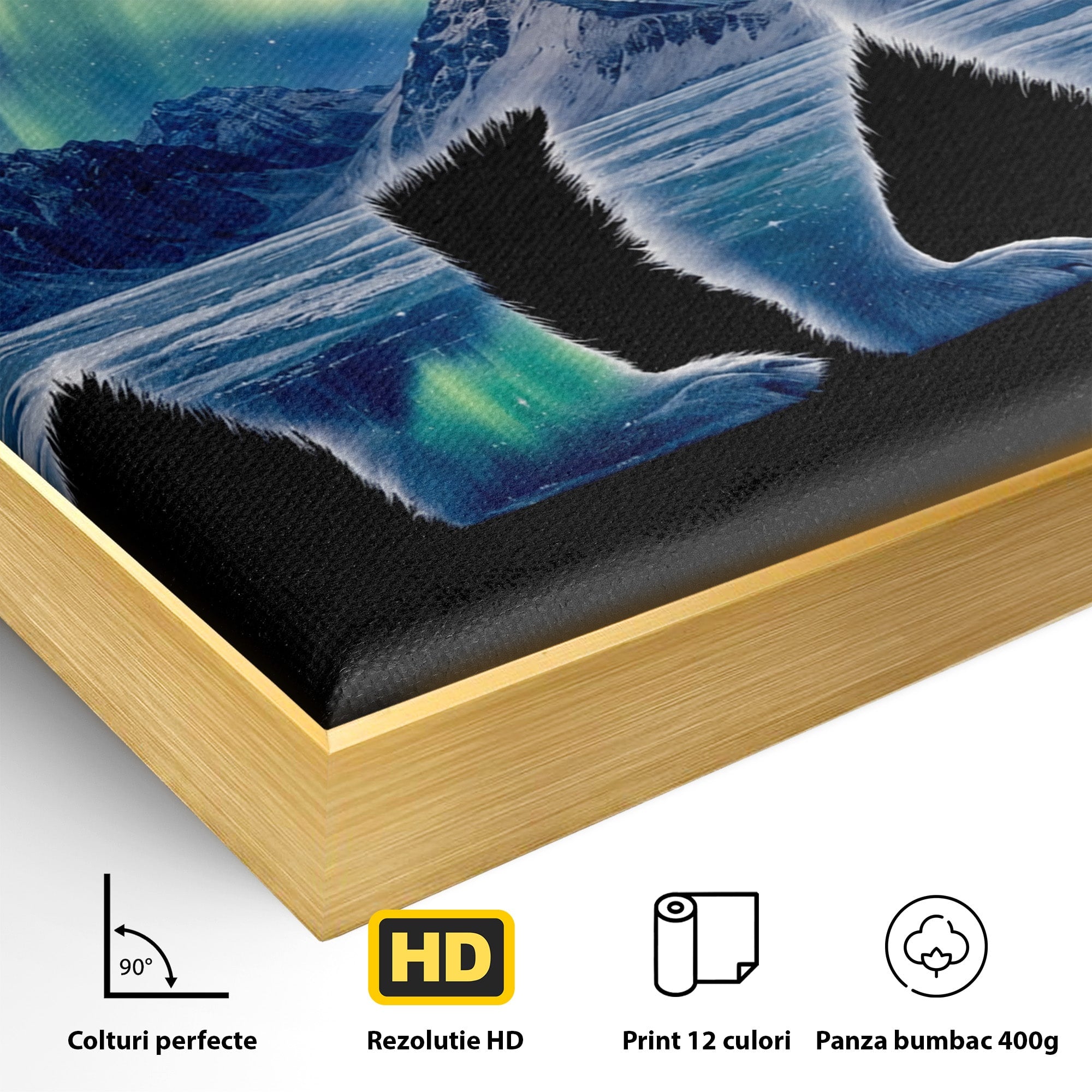 Tablou Canvas Premium LuxCanva® M1648, Urs Polar Aurora Boreala, Urs Polar, Aurora Boreala, Peisaj Arctic, Animale, Living, Birou, Culori Vibrante