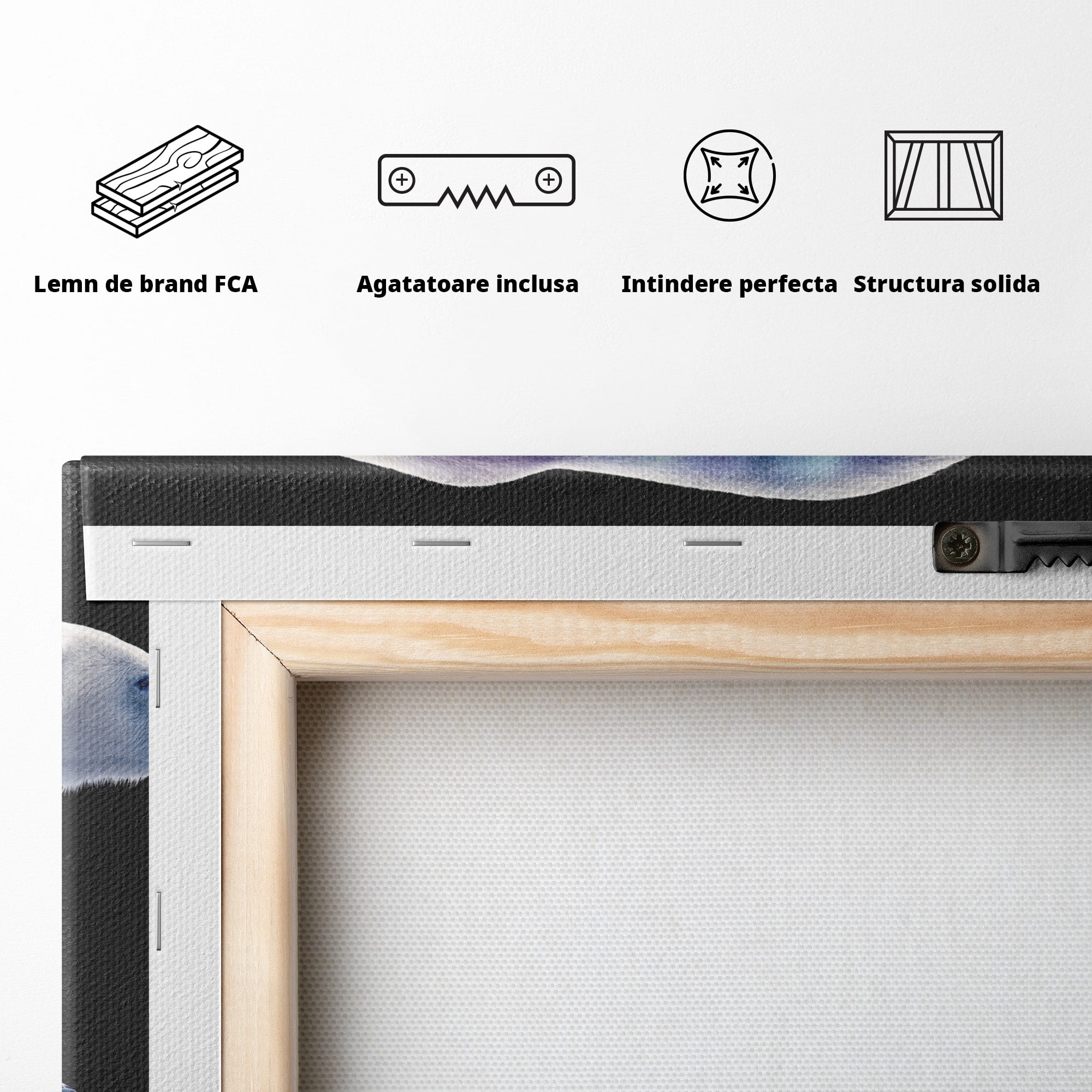 Tablou Canvas Premium LuxCanva® M1648, Urs Polar Aurora Boreala, Urs Polar, Aurora Boreala, Peisaj Arctic, Animale, Living, Birou, Culori Vibrante