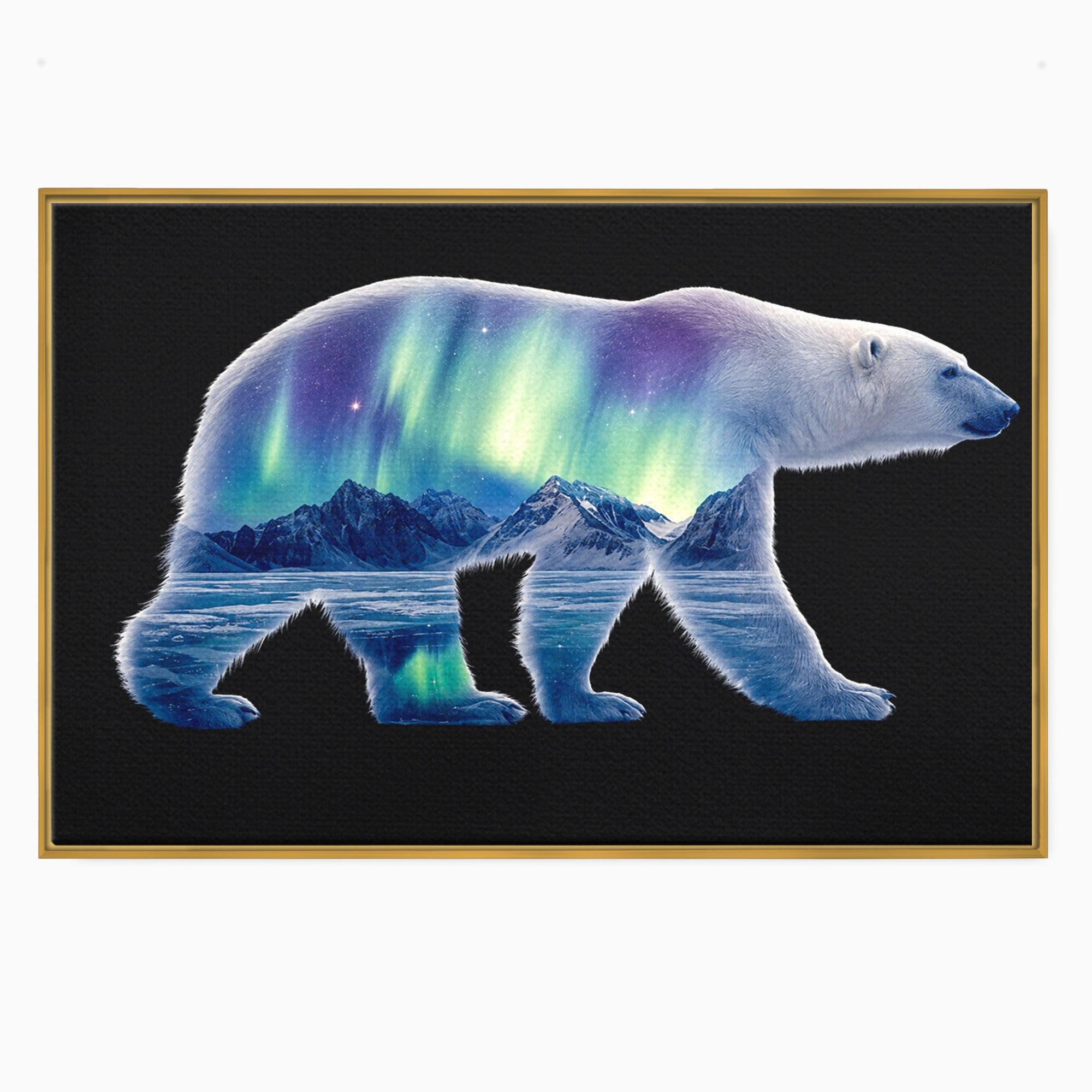 Tablou Canvas Premium LuxCanva® M1648, Urs Polar Aurora Boreala, Urs Polar, Aurora Boreala, Peisaj Arctic, Animale, Living, Birou, Culori Vibrante