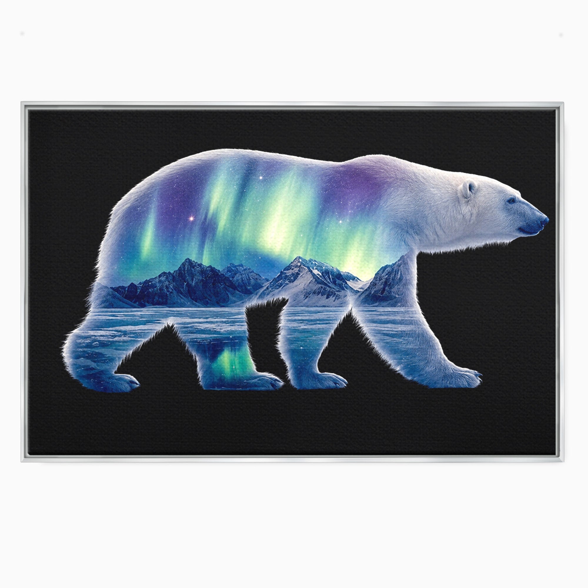 Tablou Canvas Premium LuxCanva® M1648, Urs Polar Aurora Boreala, Urs Polar, Aurora Boreala, Peisaj Arctic, Animale, Living, Birou, Culori Vibrante