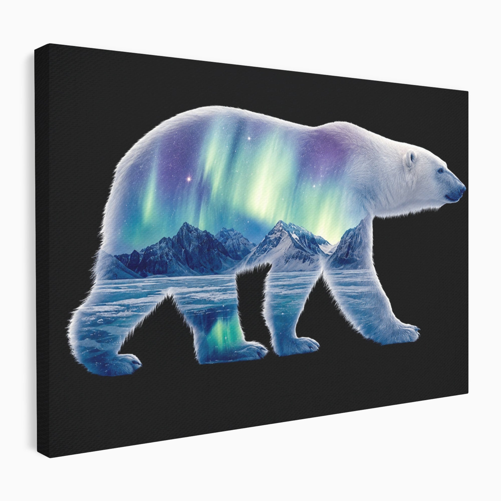 Tablou Canvas Premium LuxCanva® M1648, Urs Polar Aurora Boreala, Urs Polar, Aurora Boreala, Peisaj Arctic, Animale, Living, Birou, Culori Vibrante