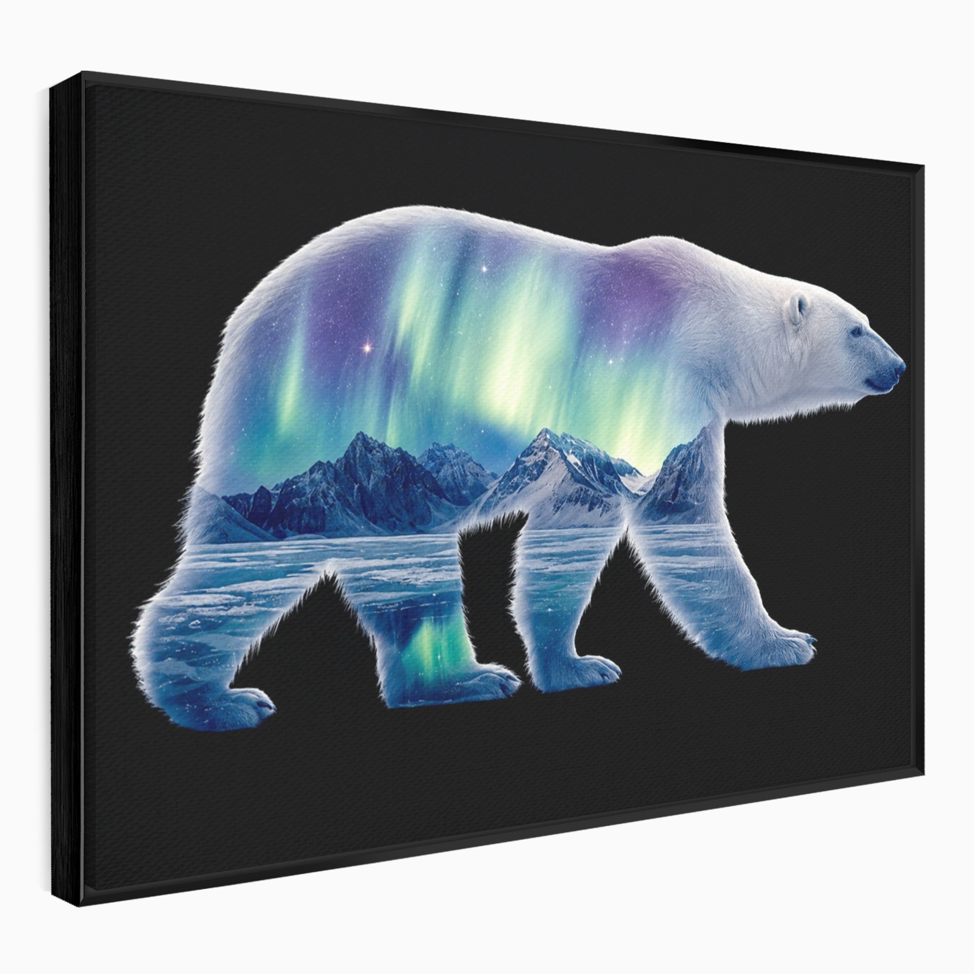 Tablou Canvas Premium LuxCanva® M1648, Urs Polar Aurora Boreala, Urs Polar, Aurora Boreala, Peisaj Arctic, Animale, Living, Birou, Culori Vibrante