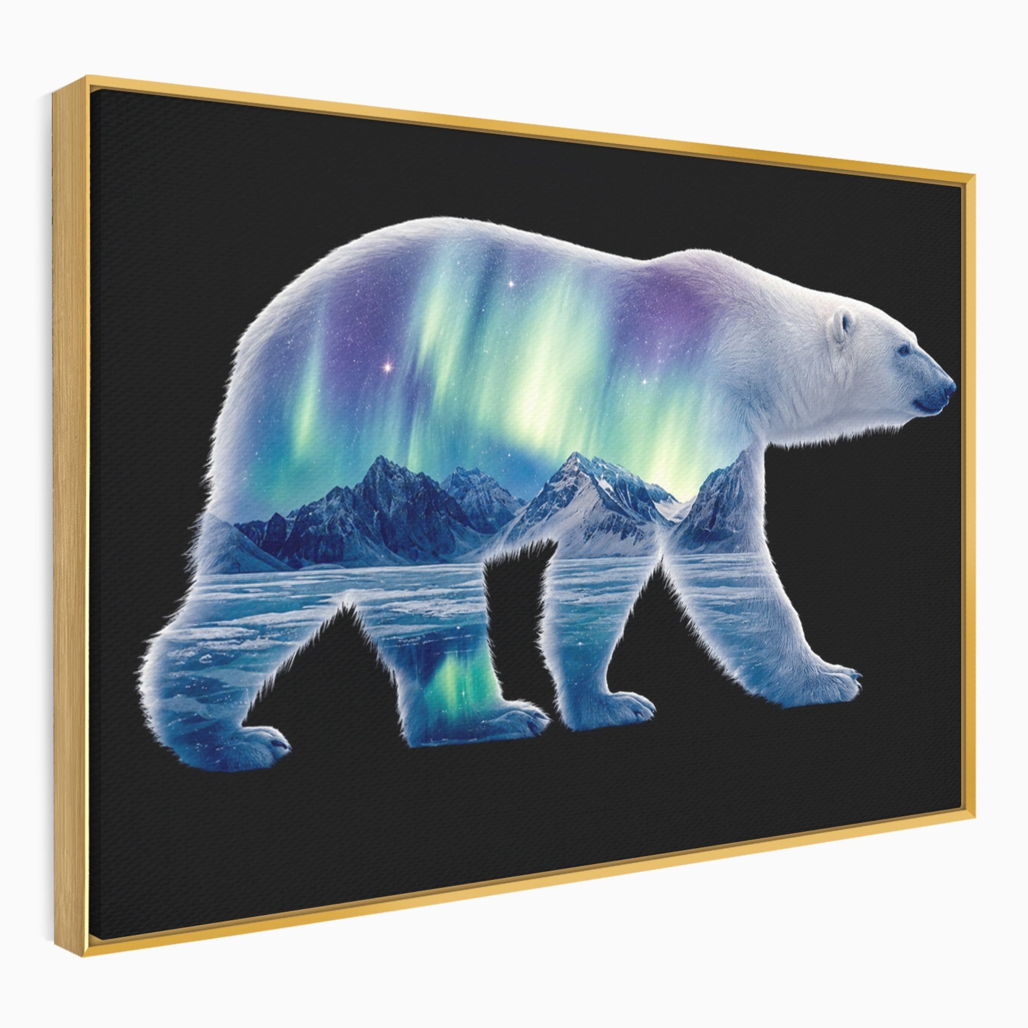 Tablou Canvas Premium LuxCanva® M1648, Urs Polar Aurora Boreala, Urs Polar, Aurora Boreala, Peisaj Arctic, Animale, Living, Birou, Culori Vibrante